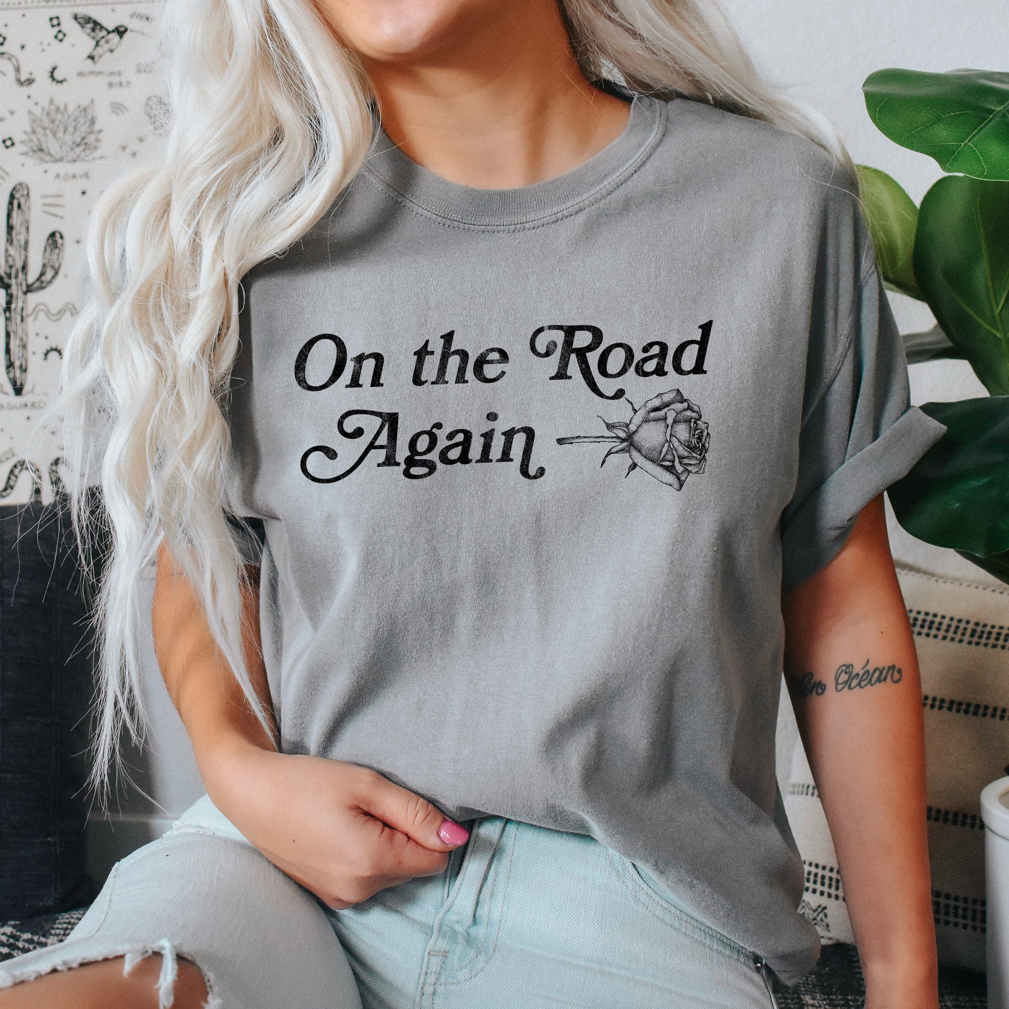On The Road Again, Roses, Western, Cowboy, Willie Collection Edition Comfort Colors Tee