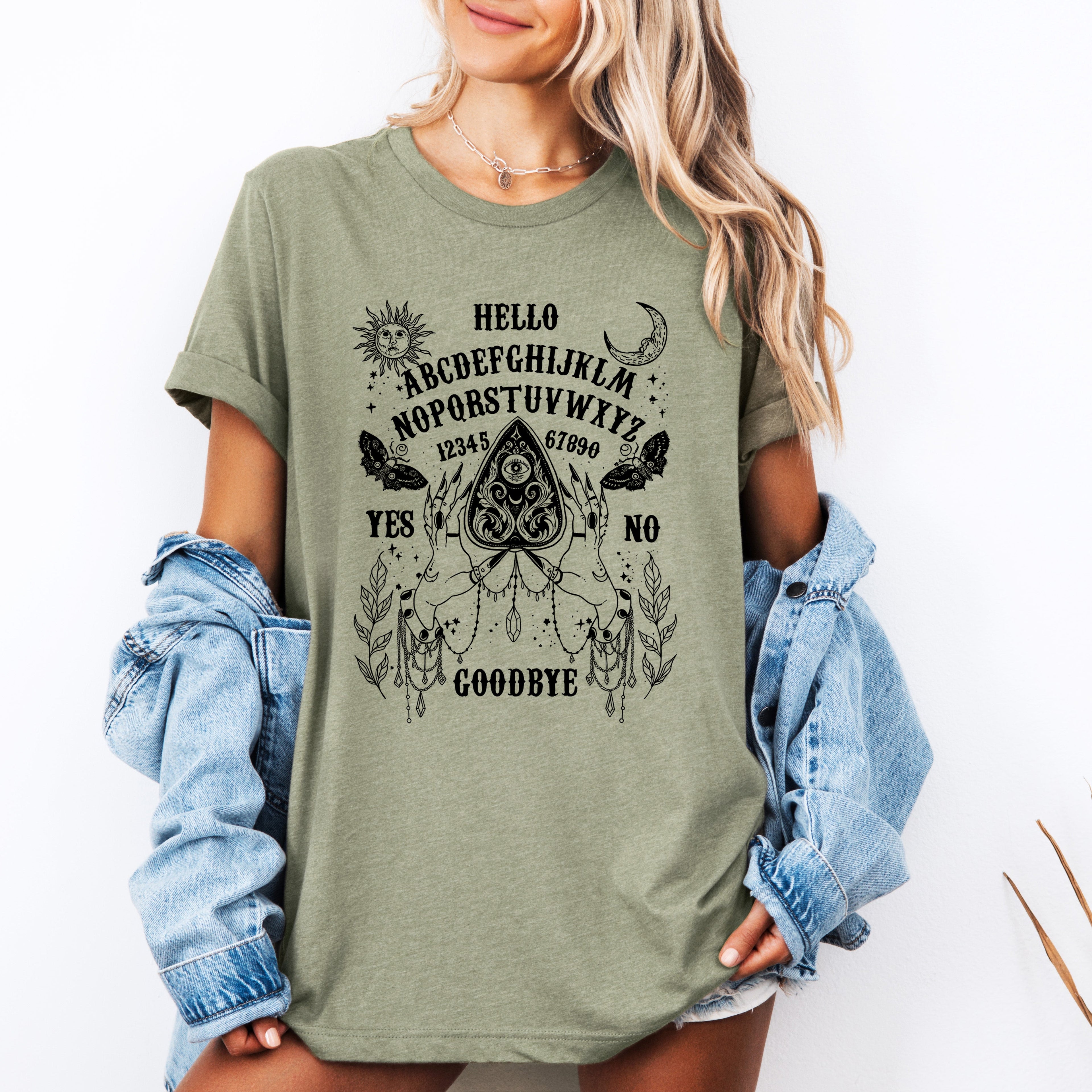 Ouija Board Spooky Tarot Halloween Witch Seance Mystic Occult Gothic Graphic Tee