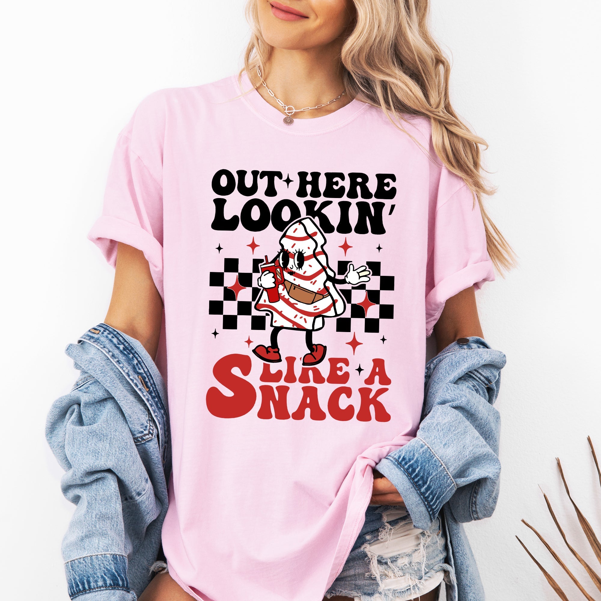 Out Here Lookin Like A Snack Christmas Cake Snow Xmas Santa Holiday Edition Comfort Colors Tee