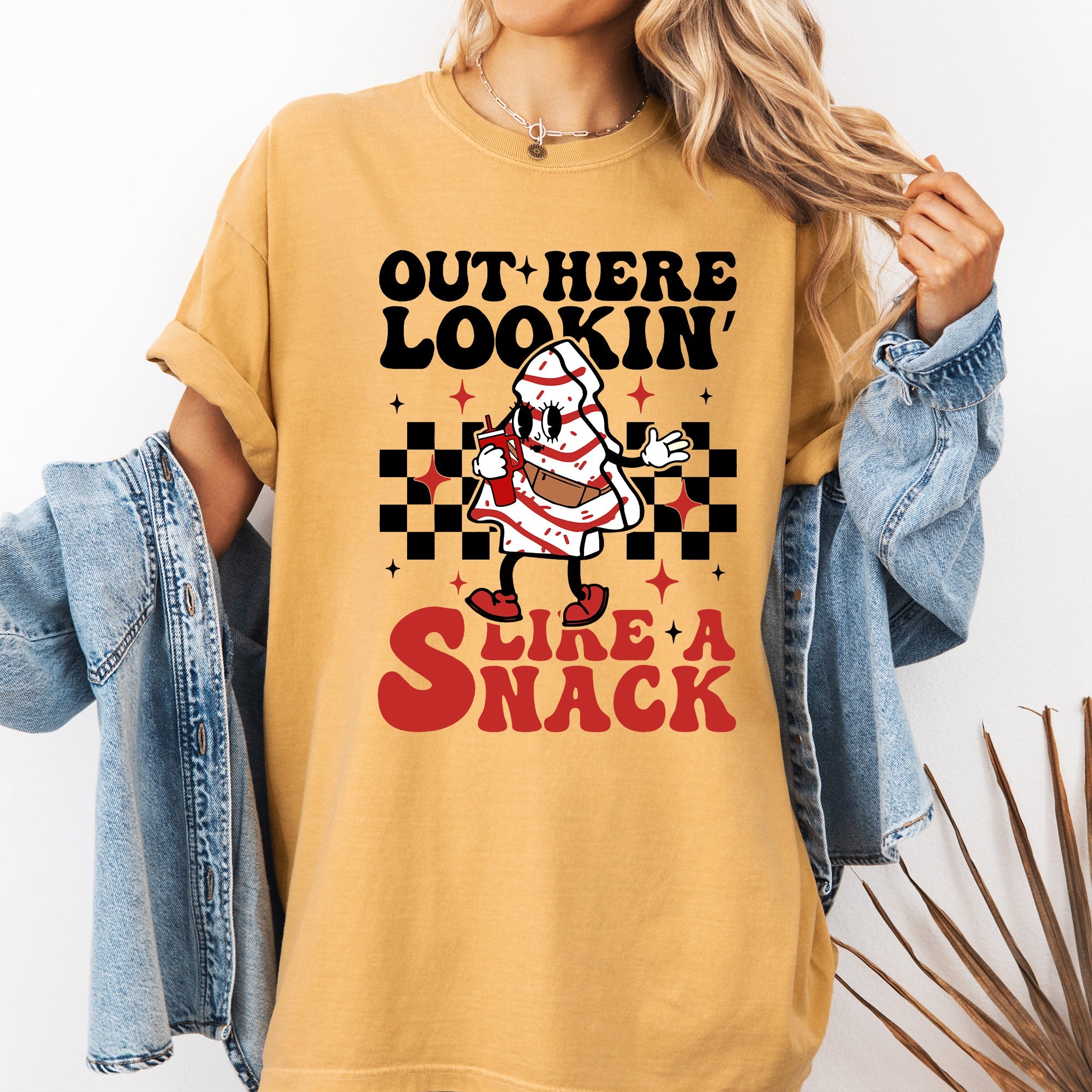 Out Here Lookin Like A Snack Christmas Cake Snow Xmas Santa Holiday Edition Comfort Colors Tee