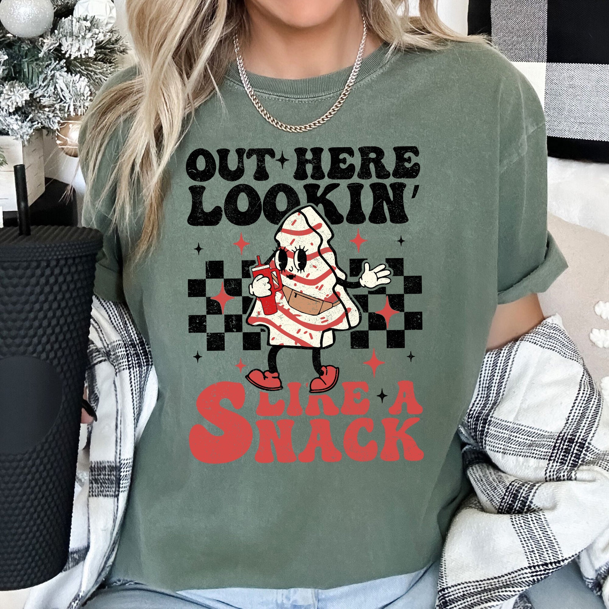 Out Here Lookin Like A Snack Little Debbie Plaid Christmas Tree Comfort Colors Tee