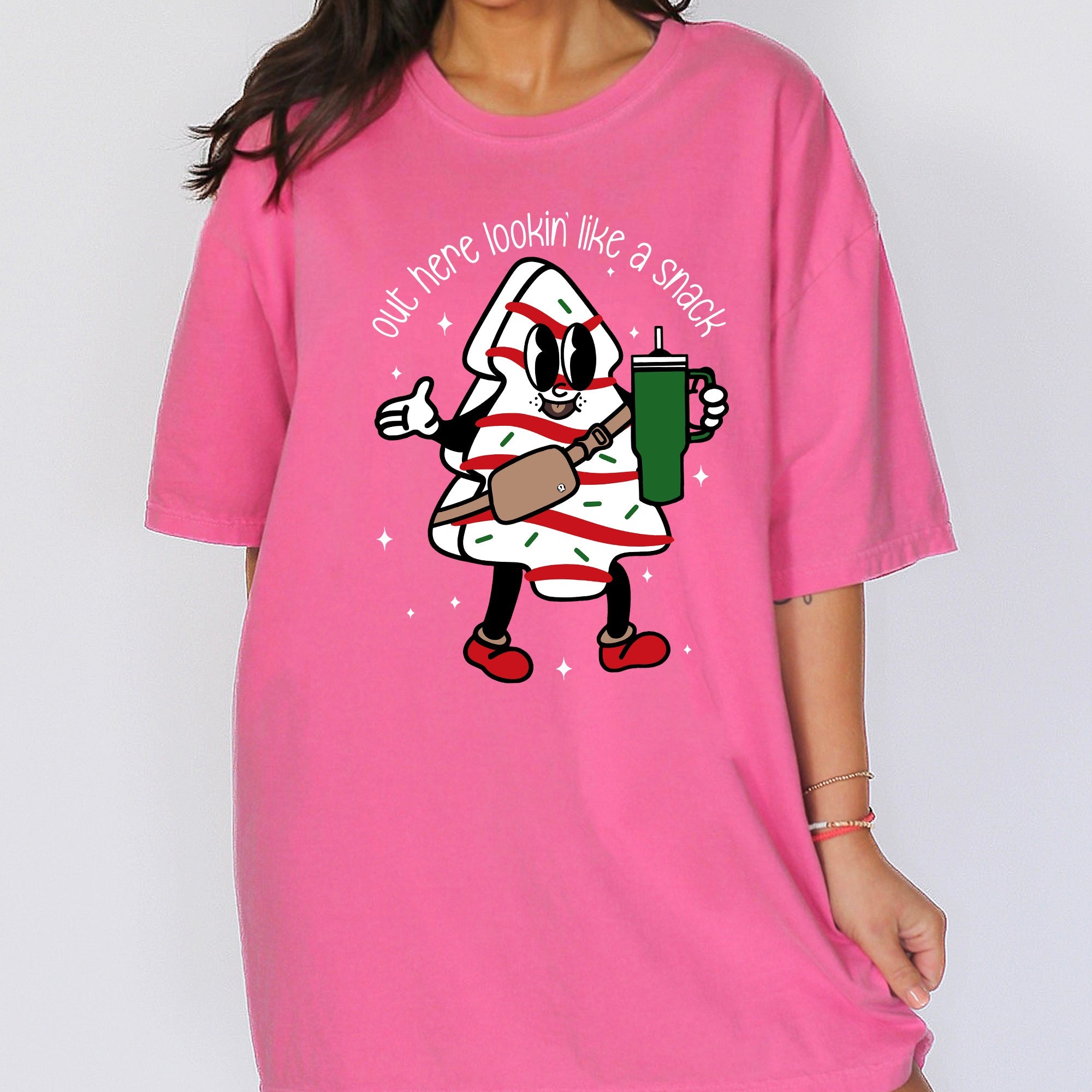 Out Here Looking Like A Snack Christmas Cake Santa Xmas Festive Holiday Comfort Colors Tee