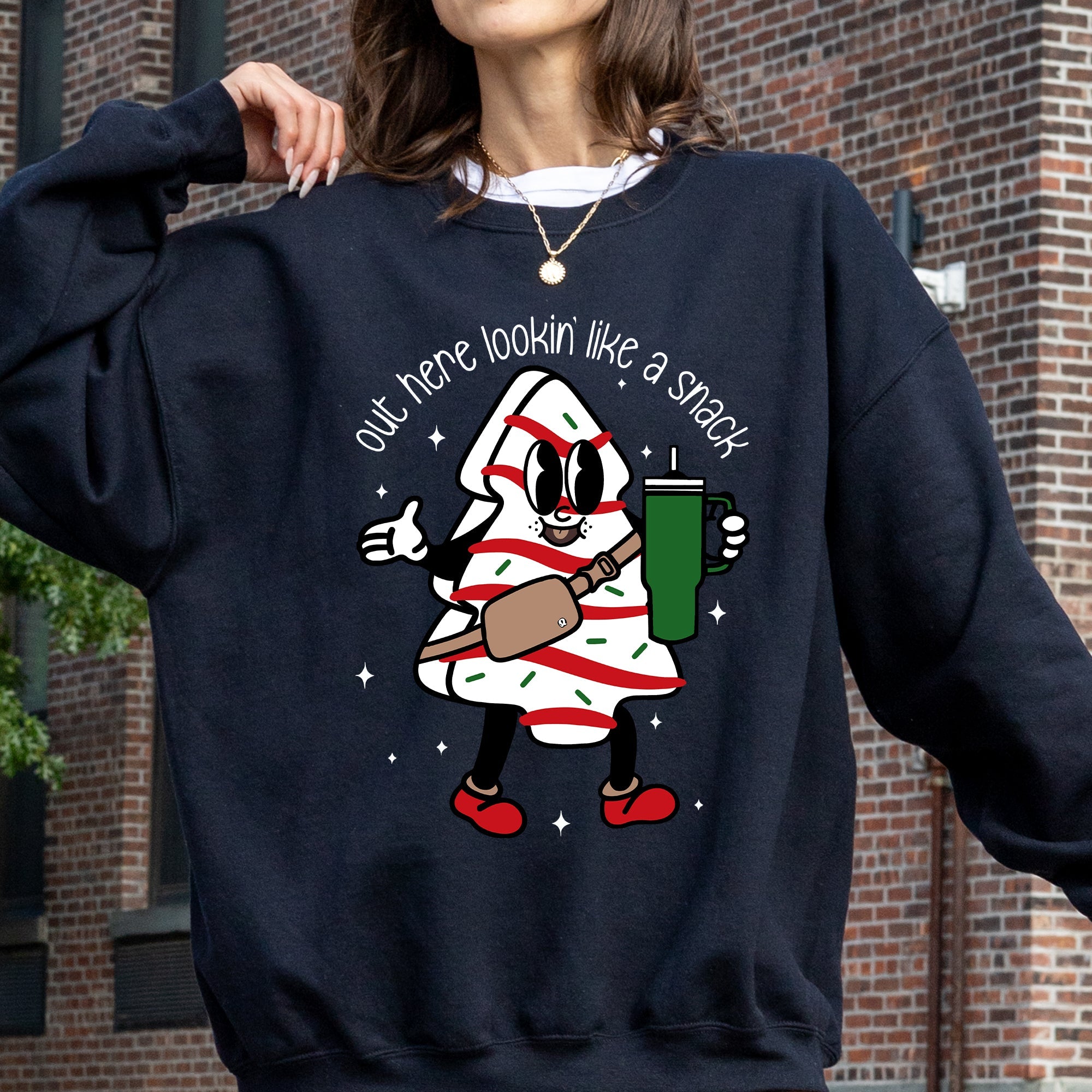 Out Here Looking Like A Snack Christmas Cake Santa Xmas Holiday Festive Cozy Sweatshirt