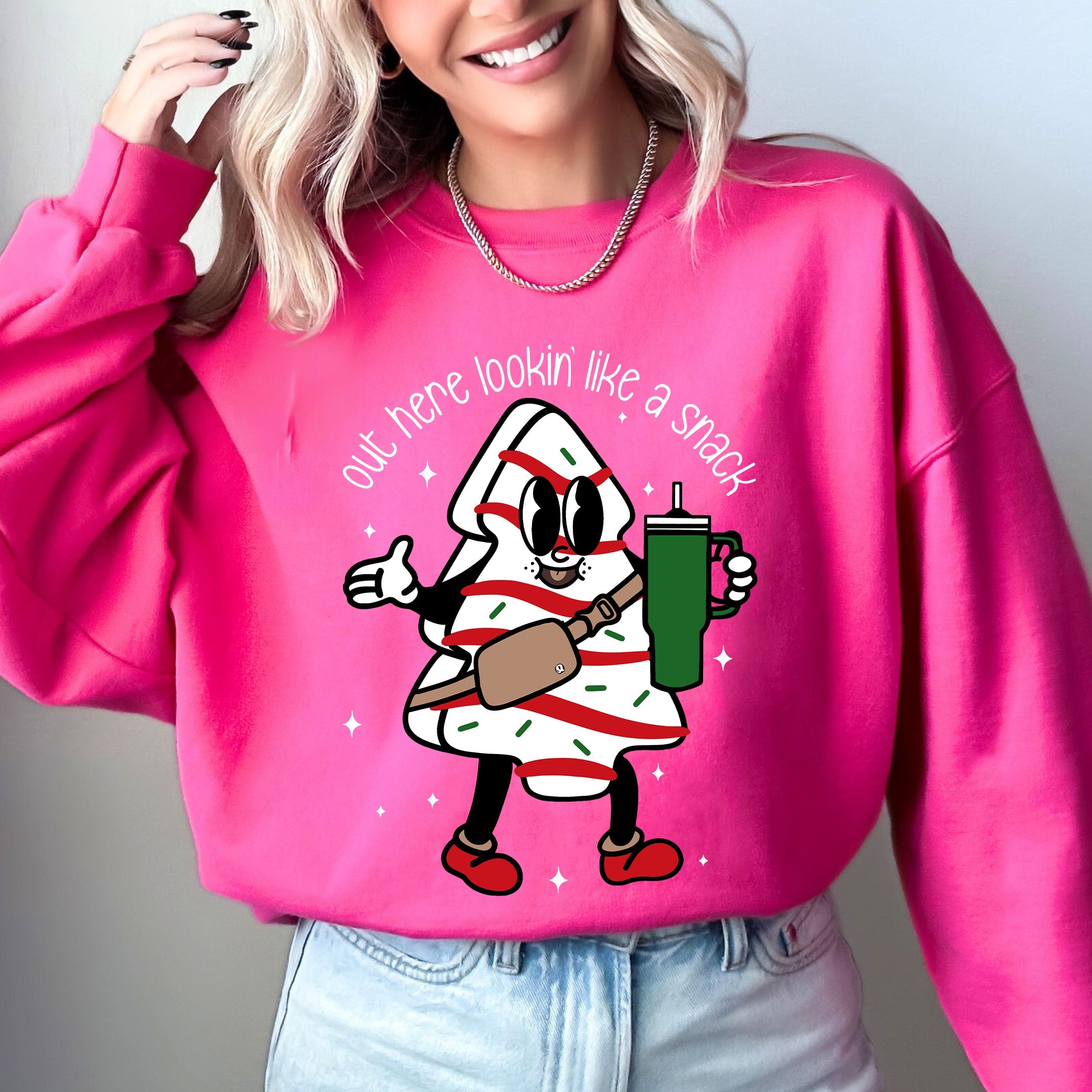 Out Here Looking Like A Snack Christmas Cake Santa Xmas Holiday Festive Cozy Sweatshirt