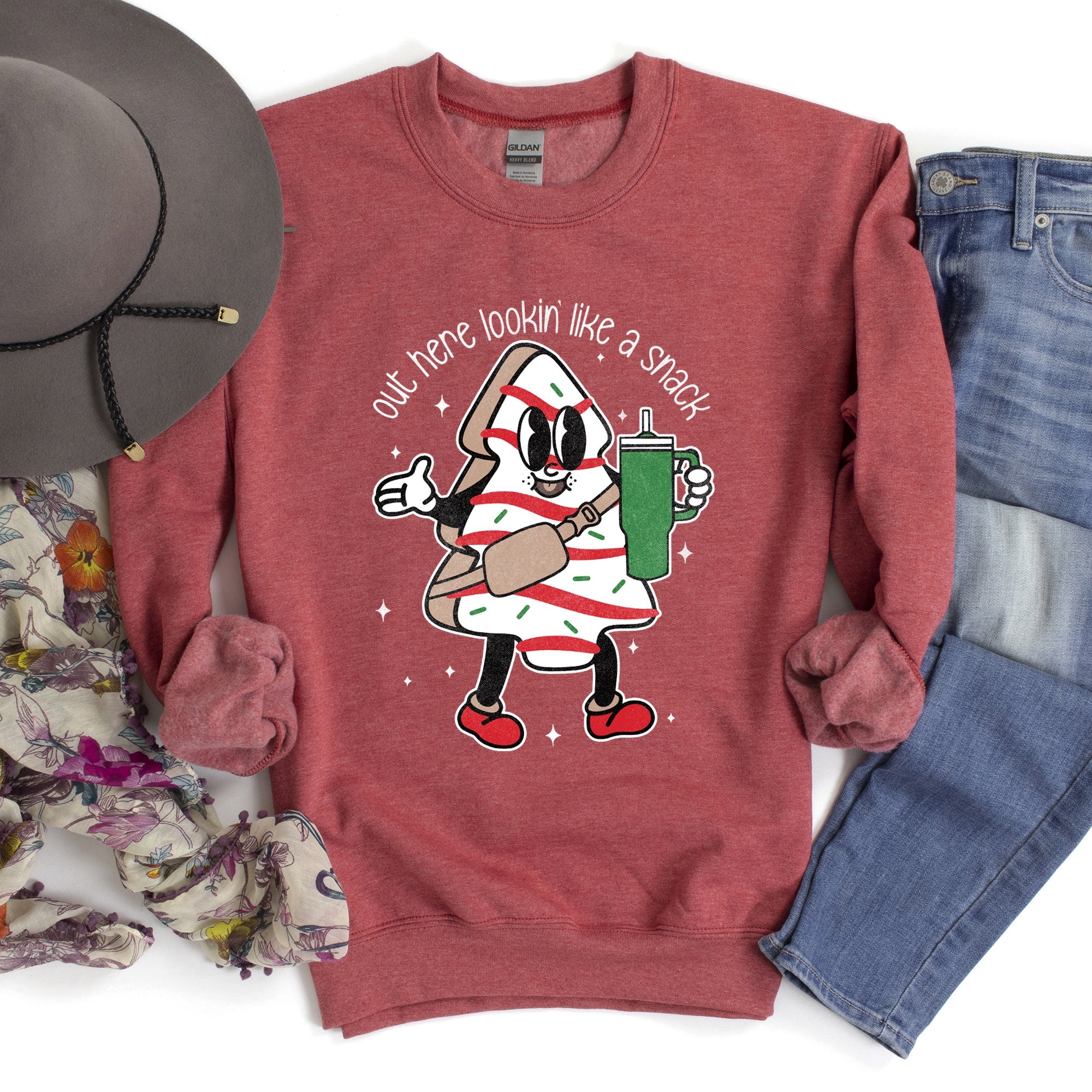 Out Here Looking Like A Snack Christmas Edition Festive Holiday Graphic Cozy Saying For The Season Sweatshirt