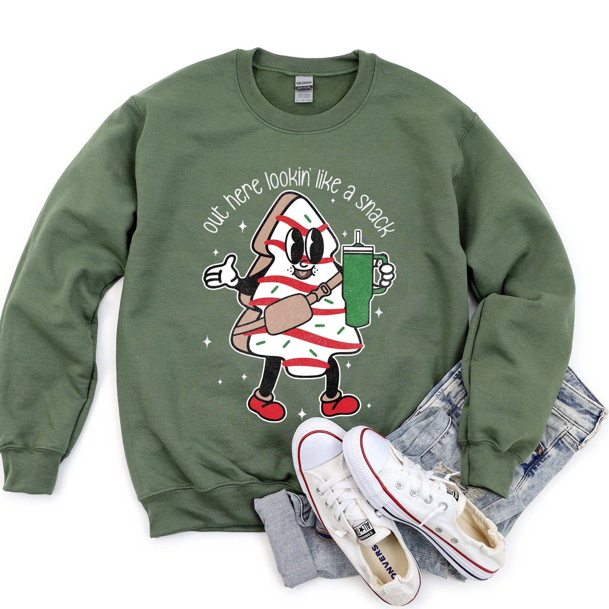 Out Here Looking Like A Snack Christmas Edition Festive Holiday Graphic Cozy Saying For The Season Sweatshirt