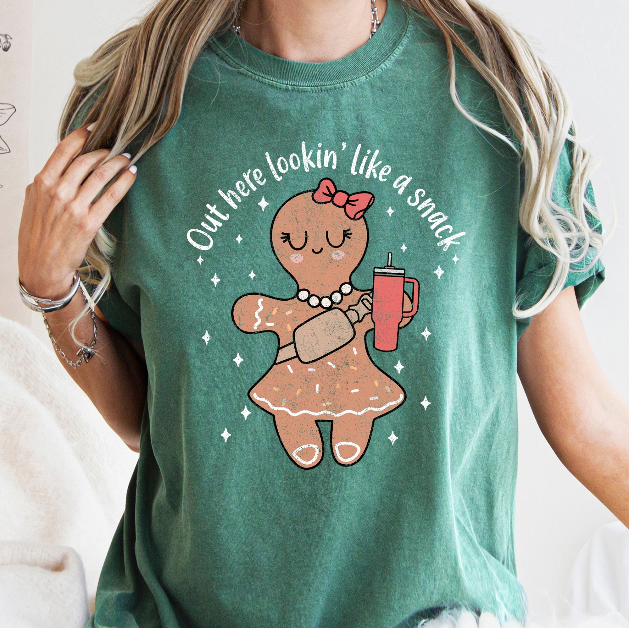 Out Here Looking Like A Snack Gingerbread Girl Stanley Christmas Comfort Colors Tee