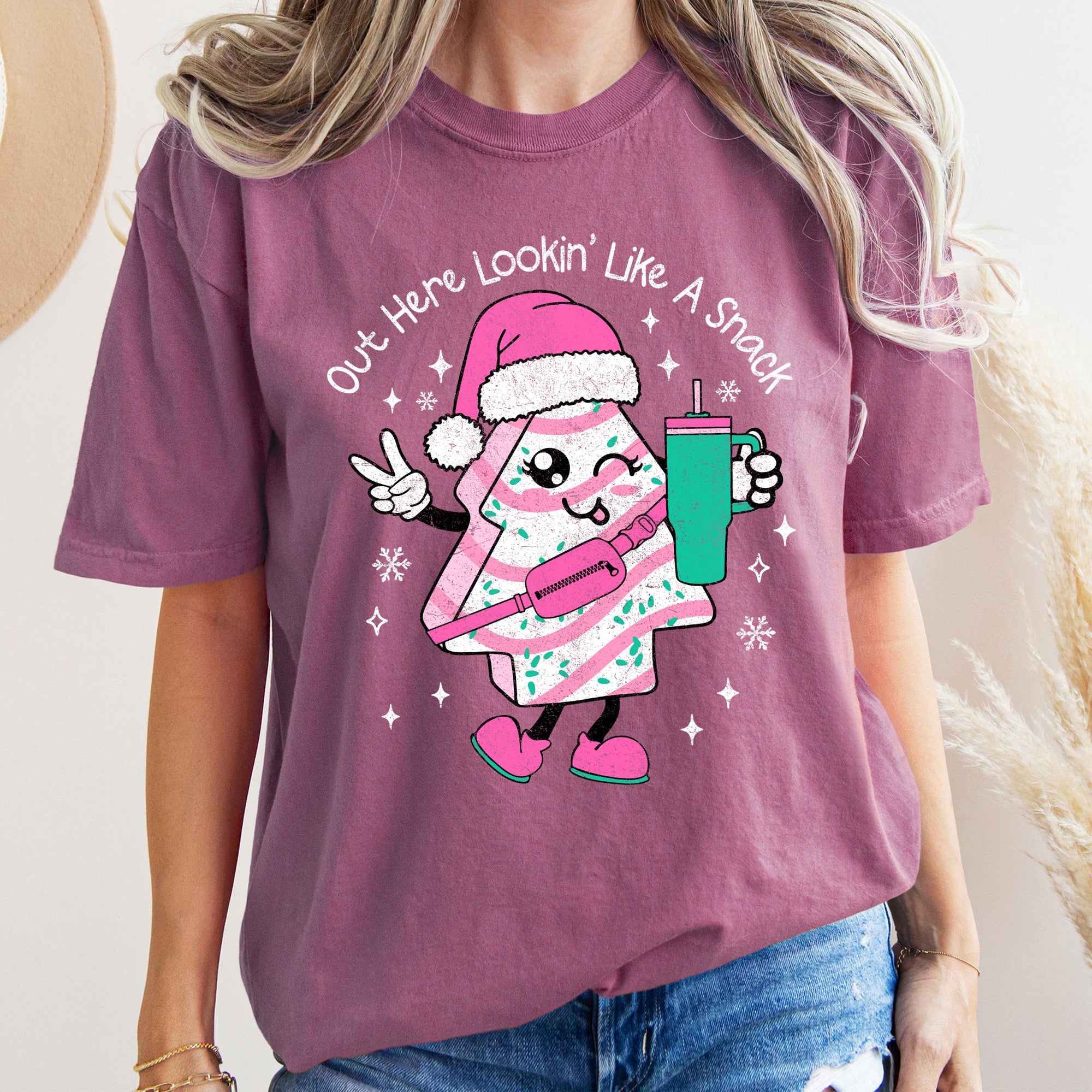 Out Here Looking Like A Snack Pink Little Debbie Stanley Christmas Comfort Colors Tee