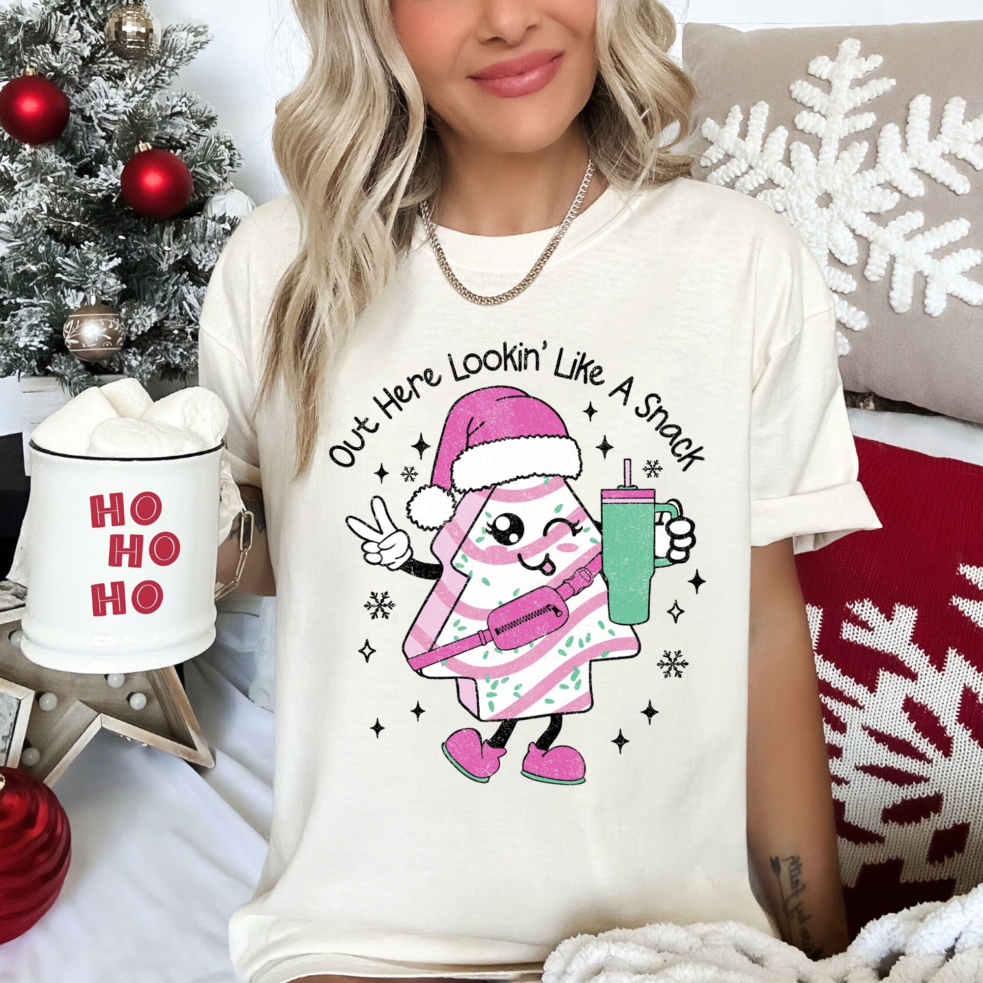 Out Here Looking Like A Snack Pink Little Debbie Stanley Christmas Comfort Colors Tee