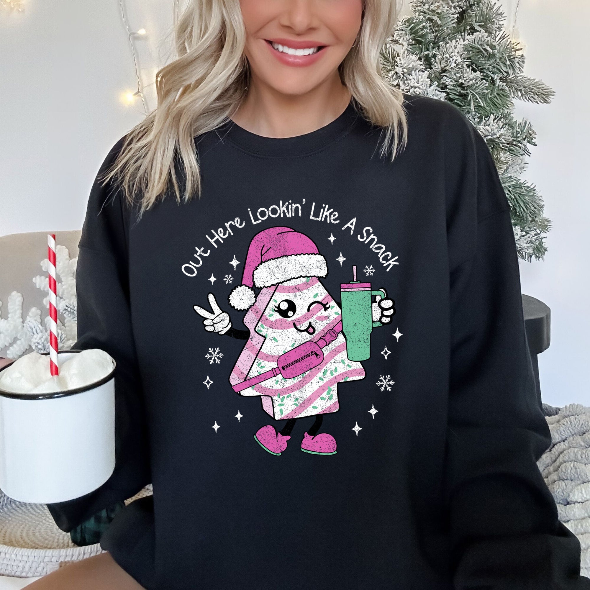 Out Here Looking Like A Snack, Pink Little Debbie, Stanley, Christmas Sweatshirt.