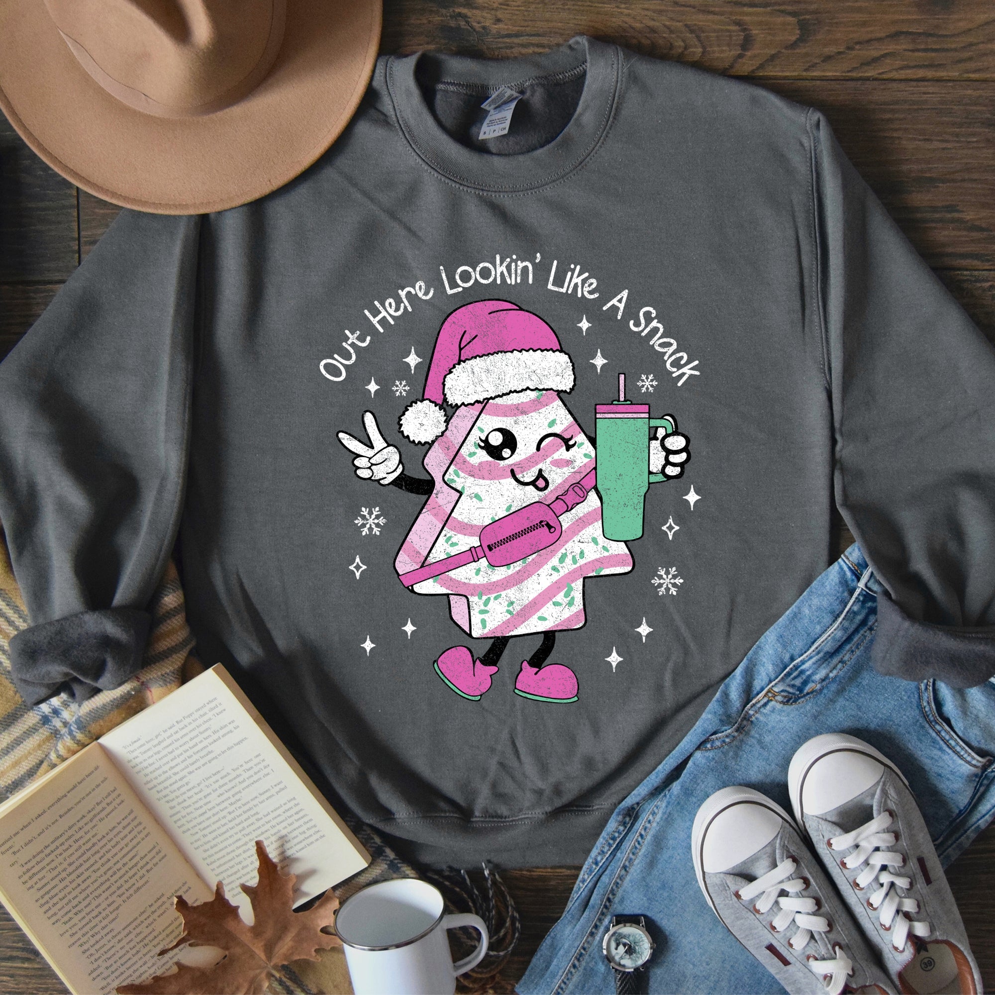 Out Here Looking Like A Snack, Pink Little Debbie, Stanley, Christmas Sweatshirt.