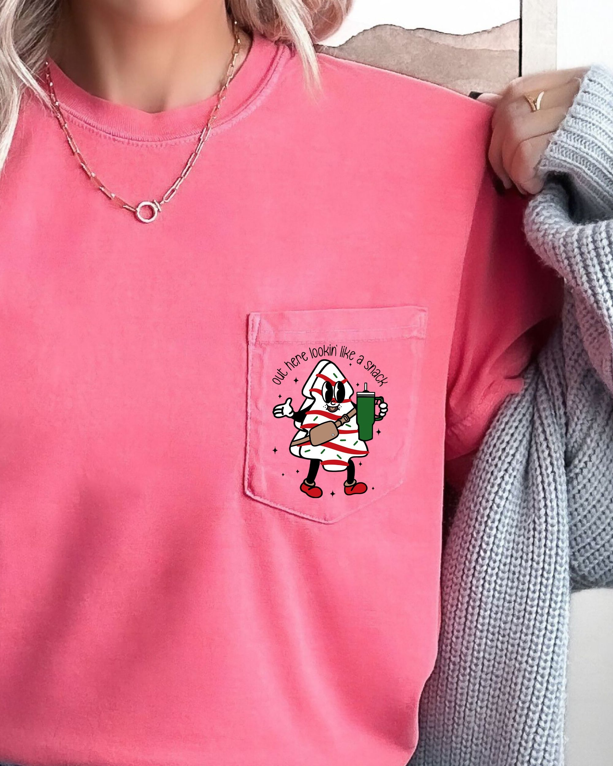 Out Here Looking Like A Snack Pocket Boujee Winter Santa Xmas Comfort Colors Tee