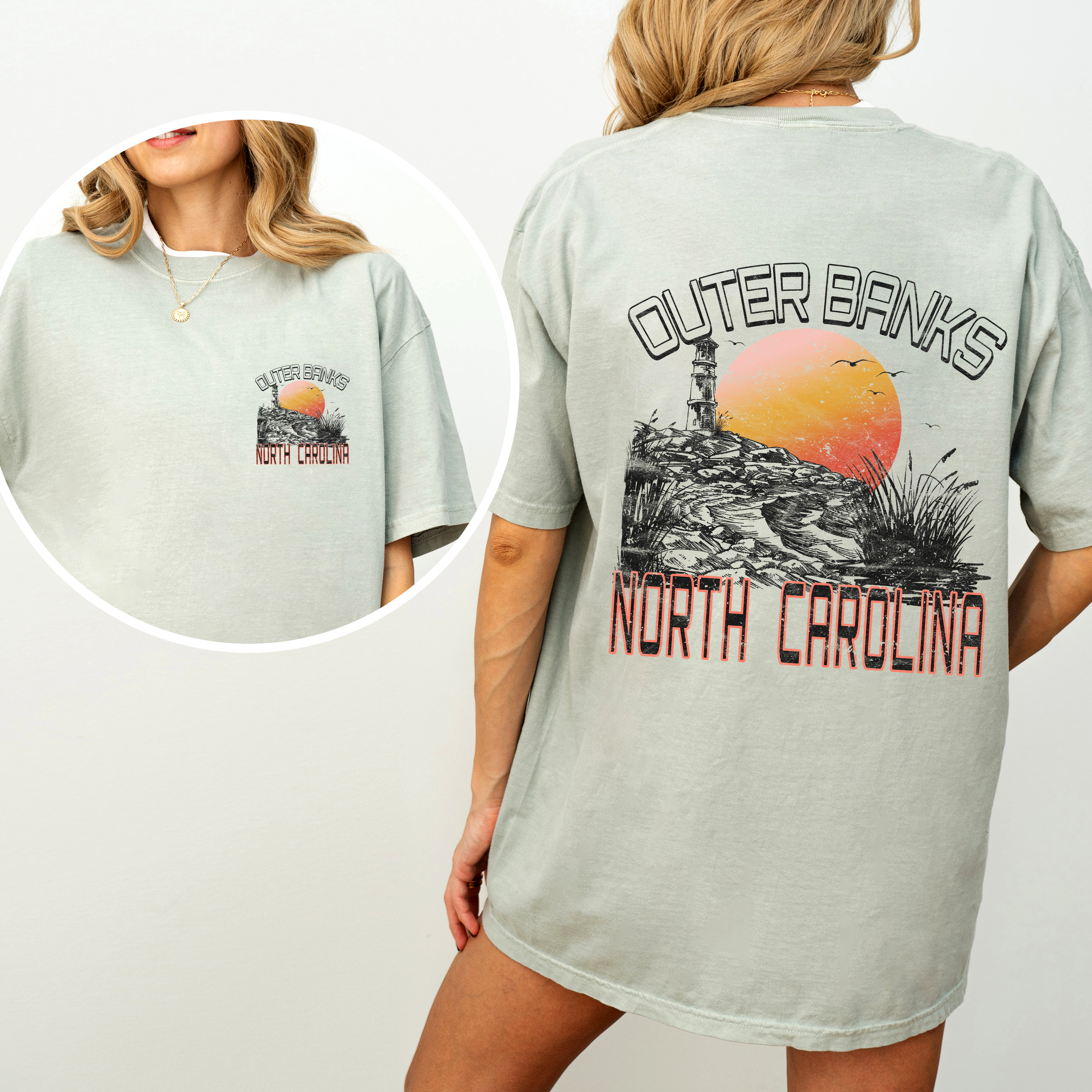 Outer Banks North Carolina Beach OBX Summer Coastal Vibe Sunset Seaside Edition Comfort Colors Tee
