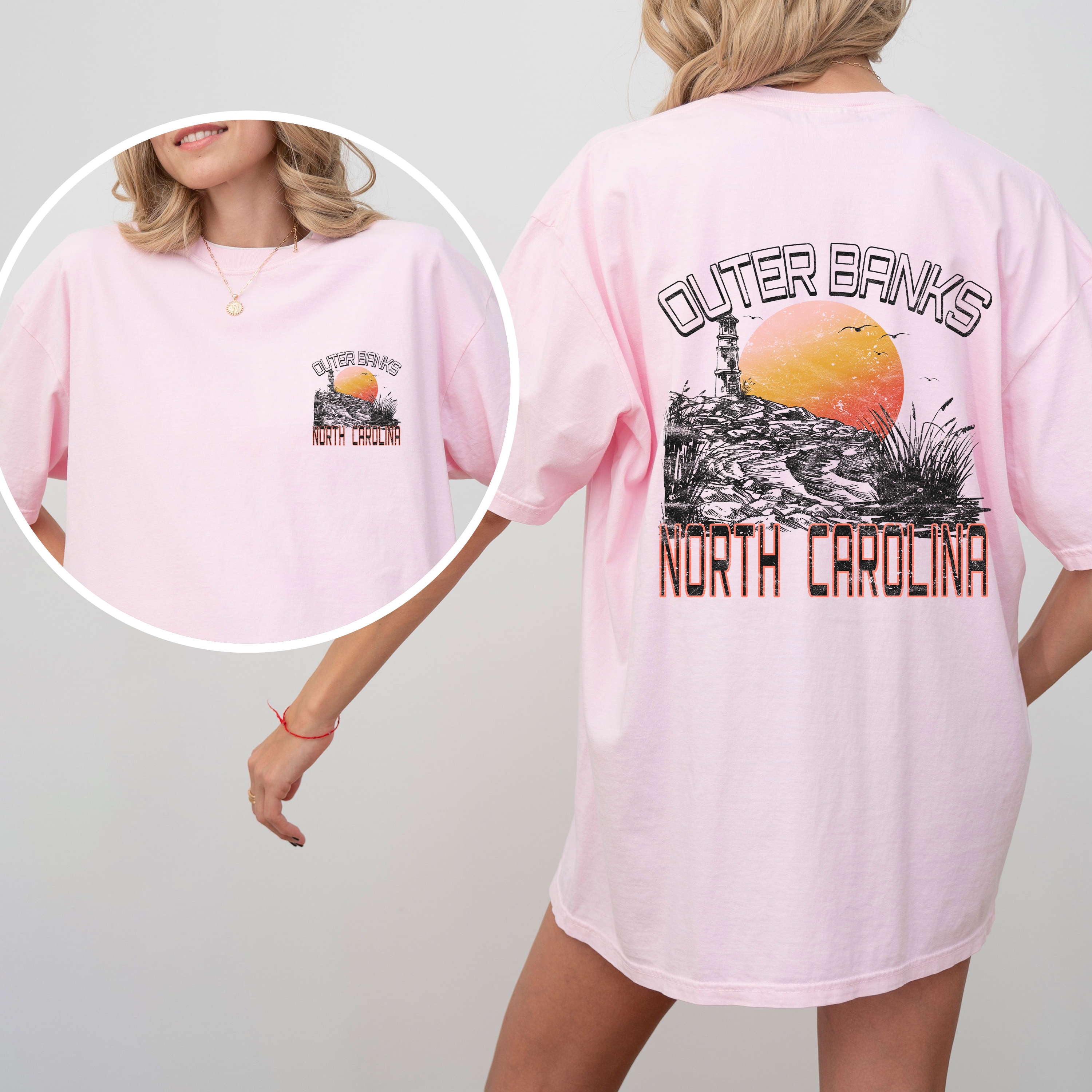 Outer Banks North Carolina Beach OBX Summer Coastal Vibe Sunset Seaside Edition Comfort Colors Tee