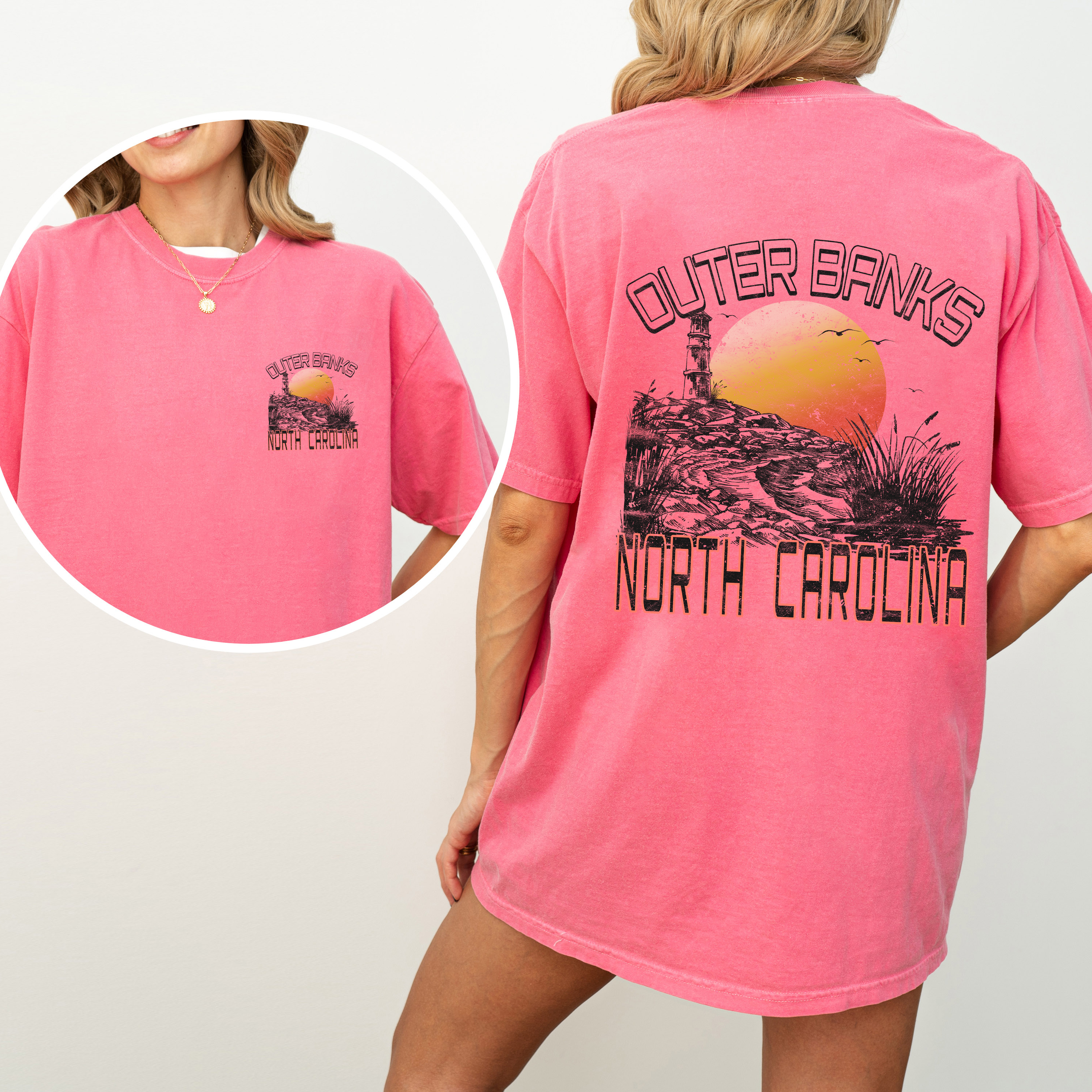Outer Banks North Carolina Beach OBX Summer Coastal Vibe Sunset Seaside Edition Comfort Colors Tee