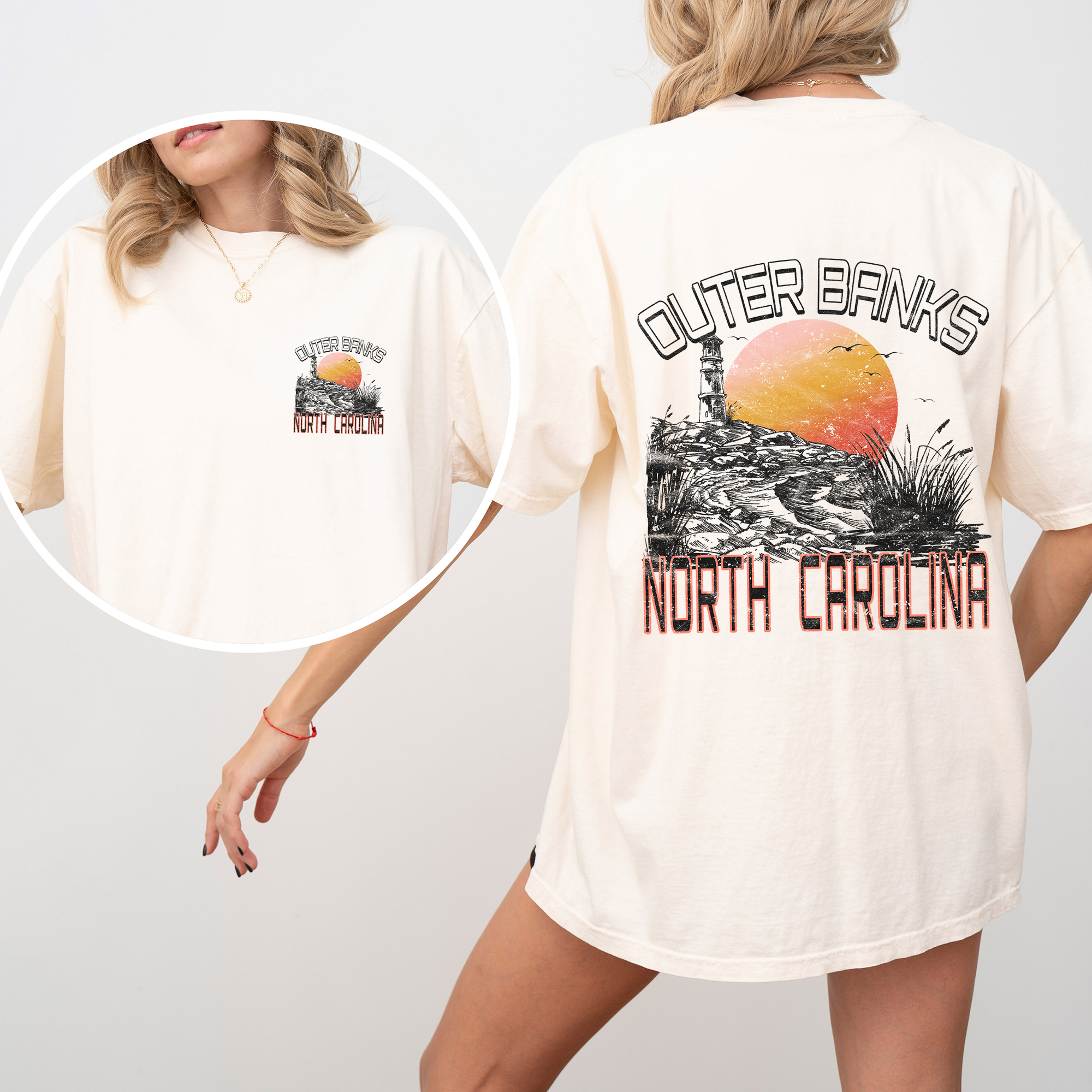 Outer Banks North Carolina Beach OBX Summer Coastal Vibe Sunset Seaside Edition Comfort Colors Tee