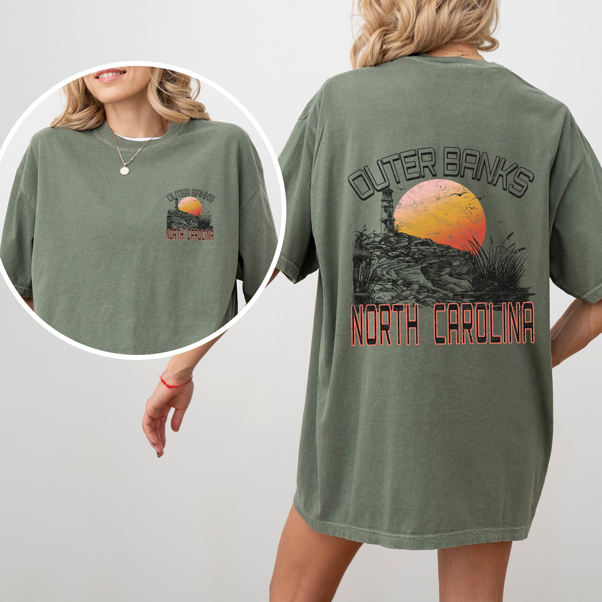 Outer Banks North Carolina Beach OBX Summer Coastal Vibe Sunset Seaside Edition Comfort Colors Tee