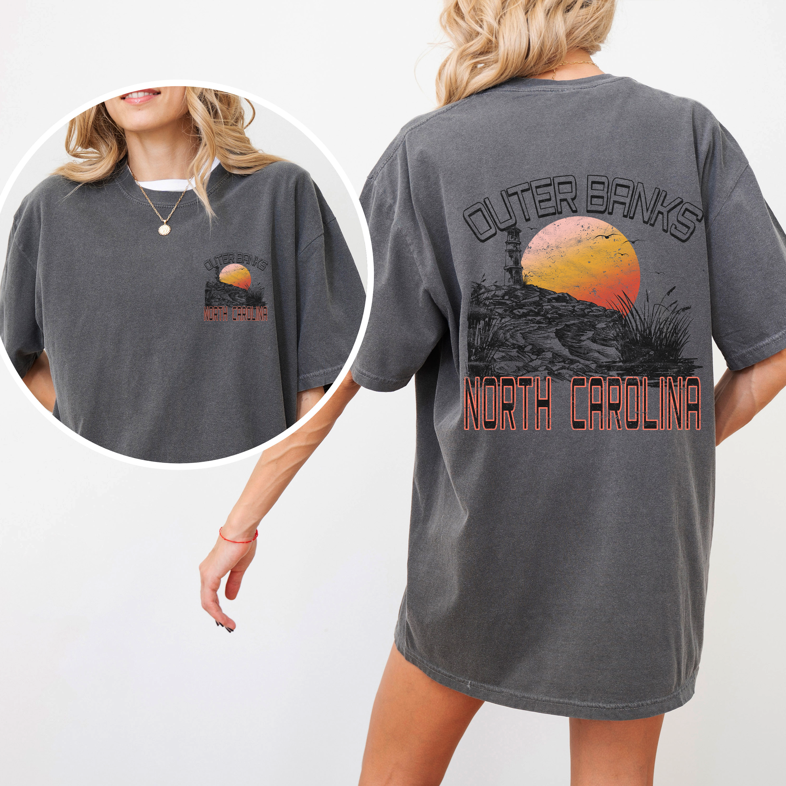 Outer Banks North Carolina Beach OBX Summer Coastal Vibe Sunset Seaside Edition Comfort Colors Tee