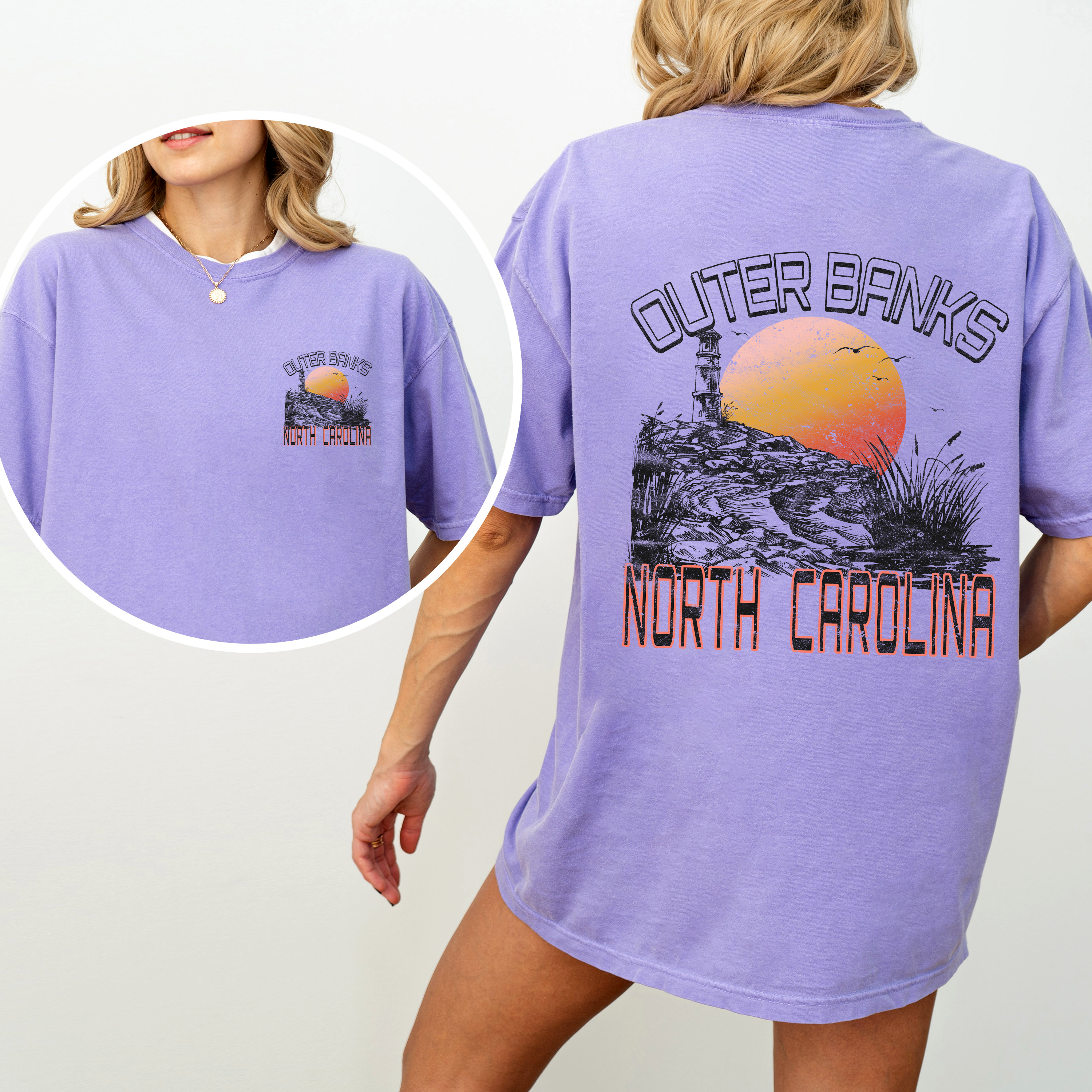 Outer Banks North Carolina Beach OBX Summer Coastal Vibe Sunset Seaside Edition Comfort Colors Tee