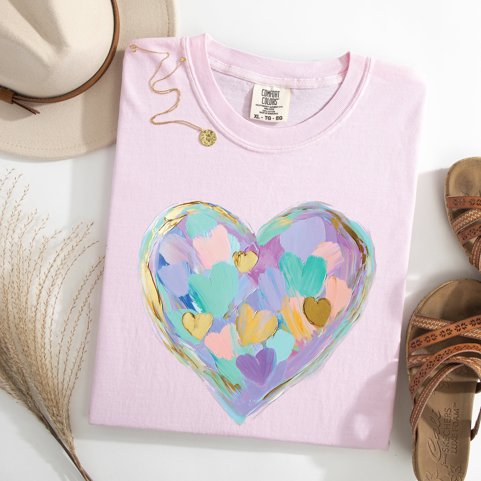 Painted Heart Pastels Easter Bunny Jesus Rabbit Holiday Scene Comfort Colors Tee