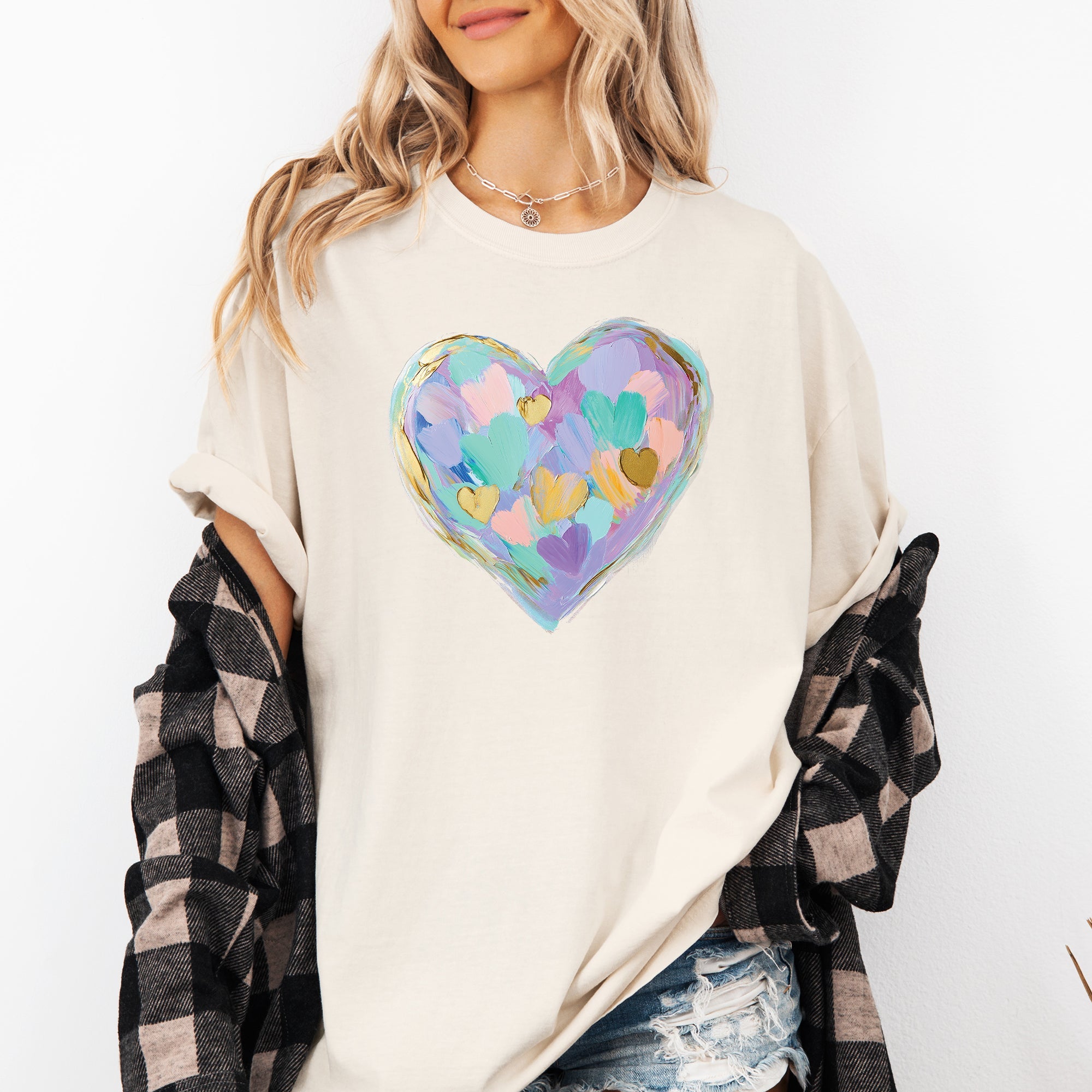Painted Heart Pastels Easter Bunny Jesus Rabbit Holiday Scene Comfort Colors Tee
