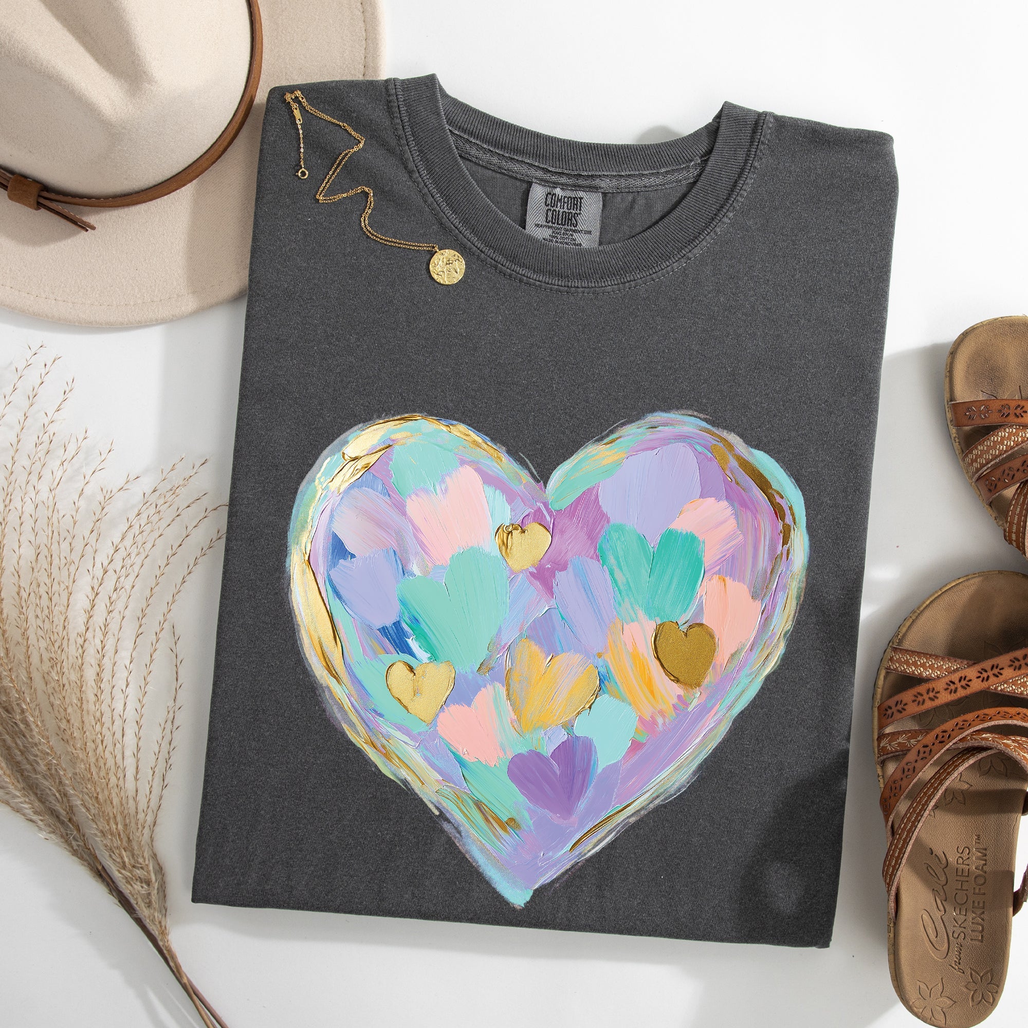 Painted Heart Pastels Easter Bunny Jesus Rabbit Holiday Scene Comfort Colors Tee