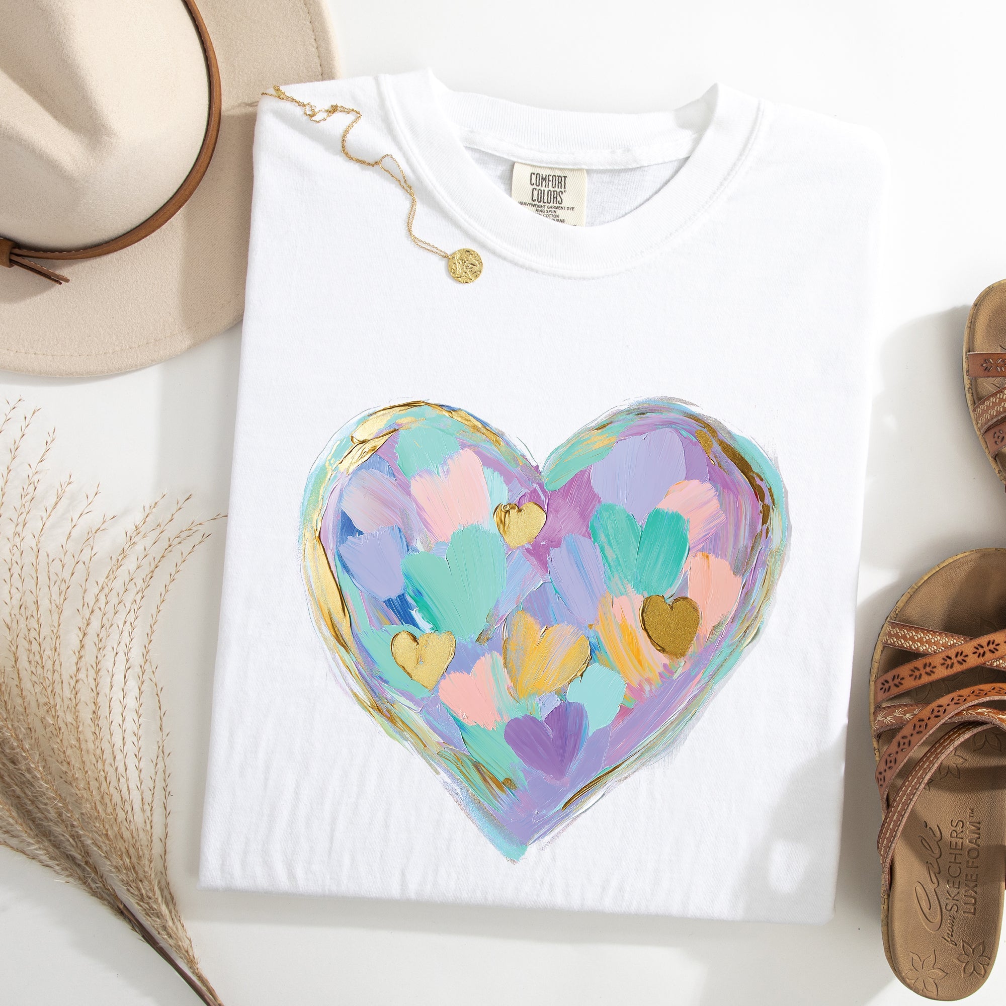 Painted Heart Pastels Easter Bunny Jesus Rabbit Holiday Scene Comfort Colors Tee