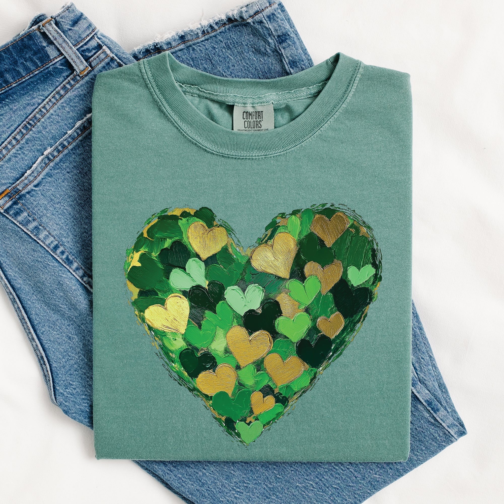 Painted Hearts St Patrick's Day Shamrock Clover Lucky Leprechaun Comfort Colors Tee