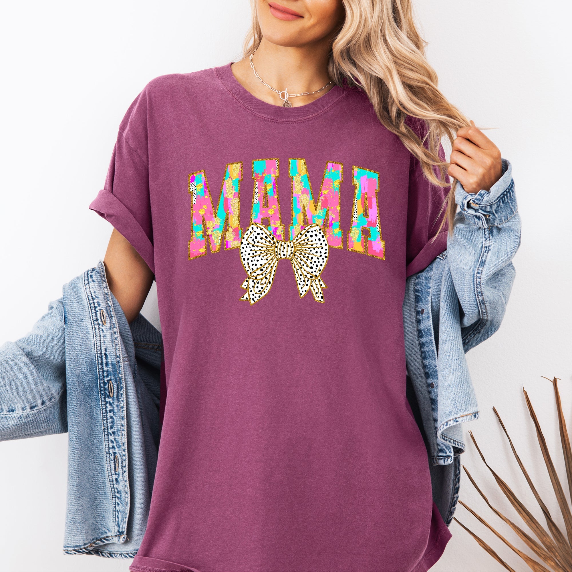 Painted Mama Dalmatian Print Bow Ribbon Coquette Mother's Day Design Comfort Colors Tee