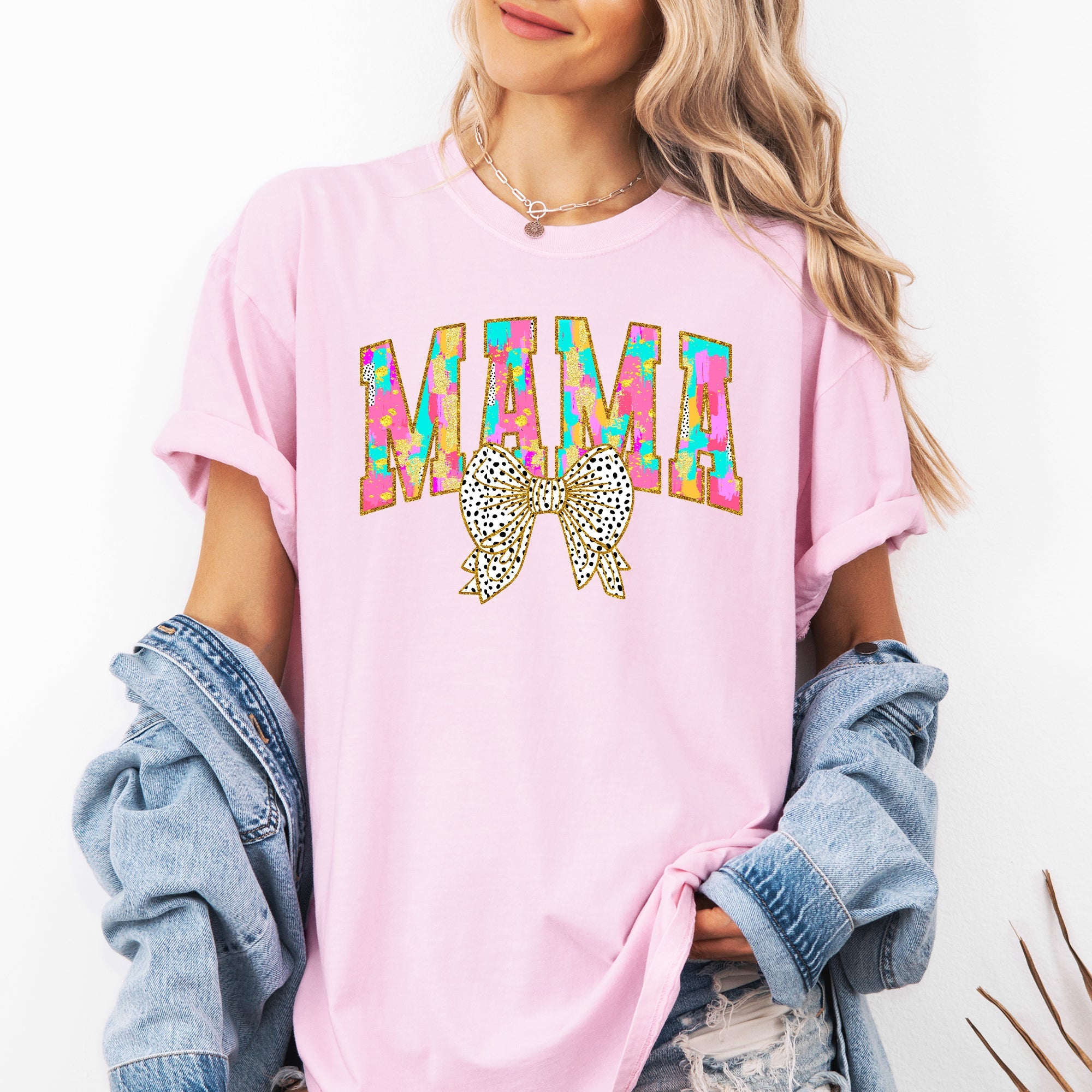 Painted Mama Dalmatian Print Bow Ribbon Coquette Mother's Day Design Comfort Colors Tee