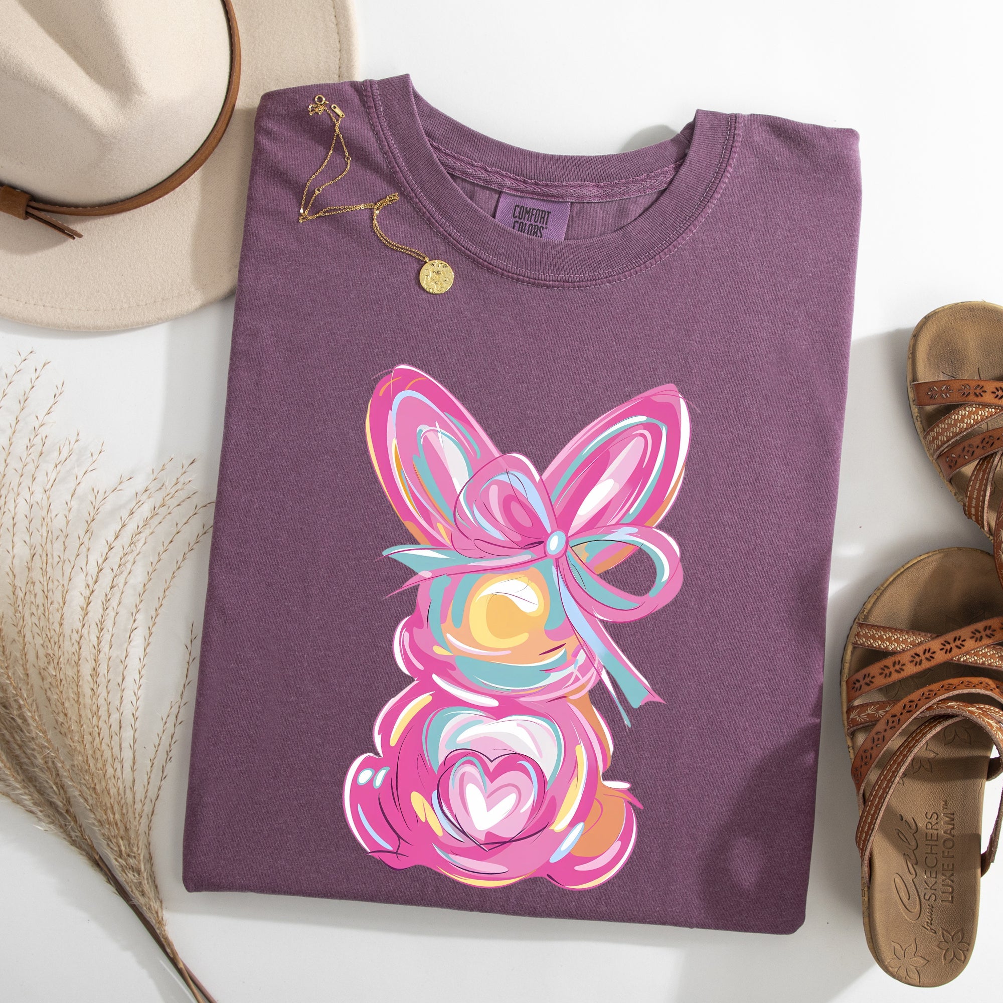 Painted Pastel Bunny Easter Jesus Rabbit Holiday Illustration With Vintage Charm Comfort Colors Tee