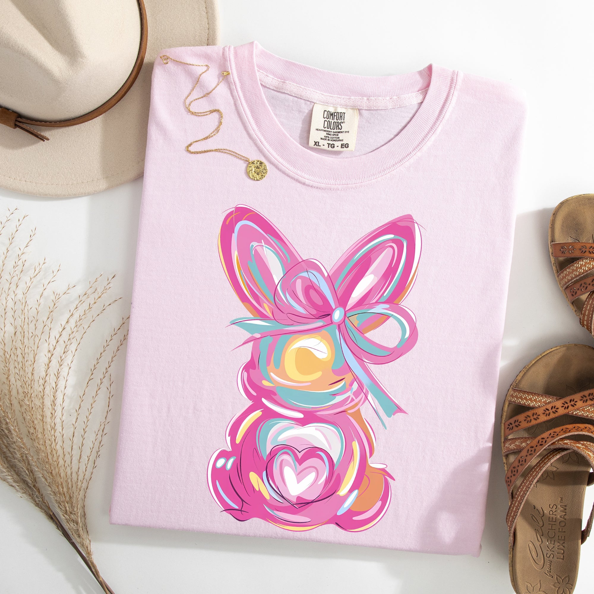 Painted Pastel Bunny Easter Jesus Rabbit Holiday Illustration With Vintage Charm Comfort Colors Tee