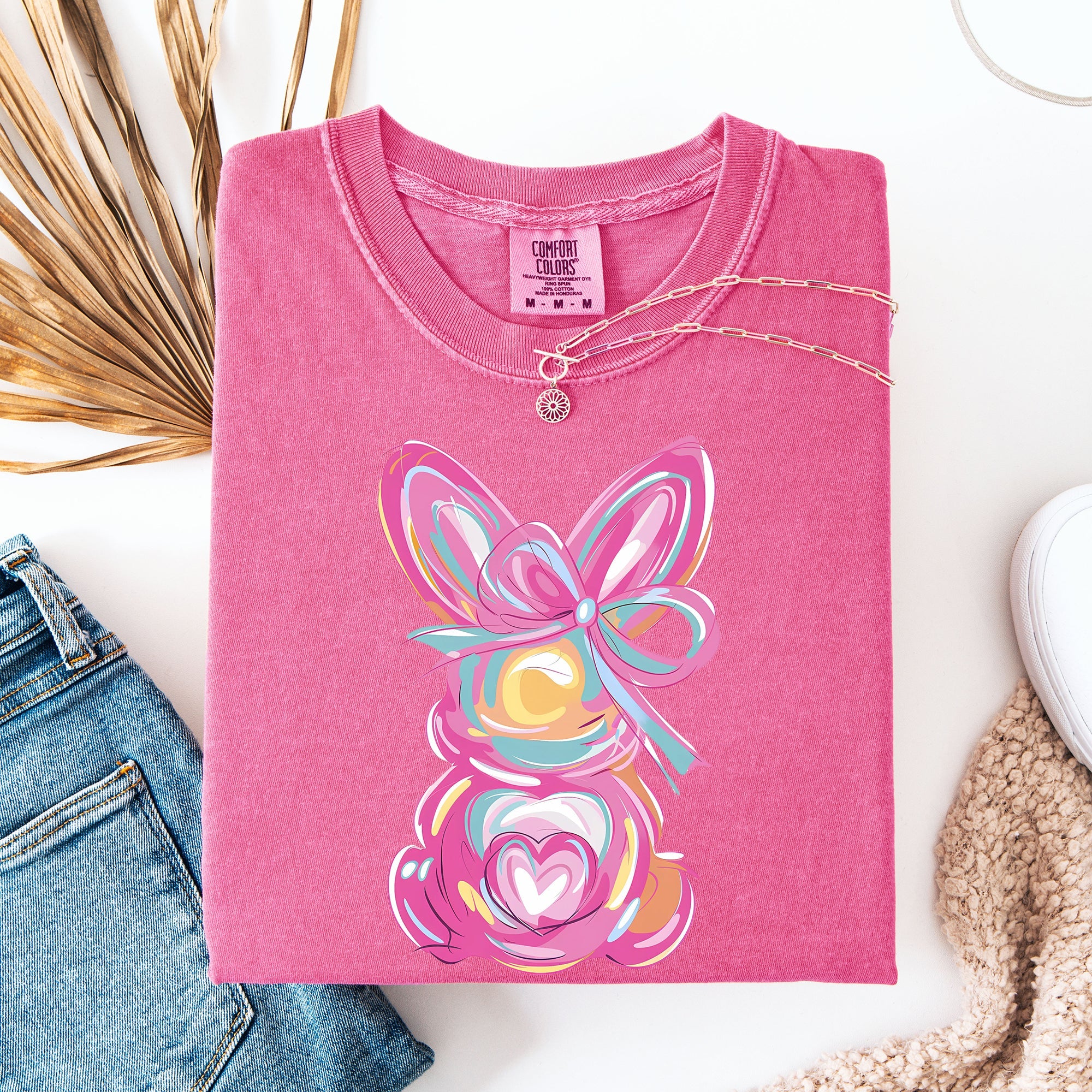 Painted Pastel Bunny Easter Jesus Rabbit Holiday Illustration With Vintage Charm Comfort Colors Tee