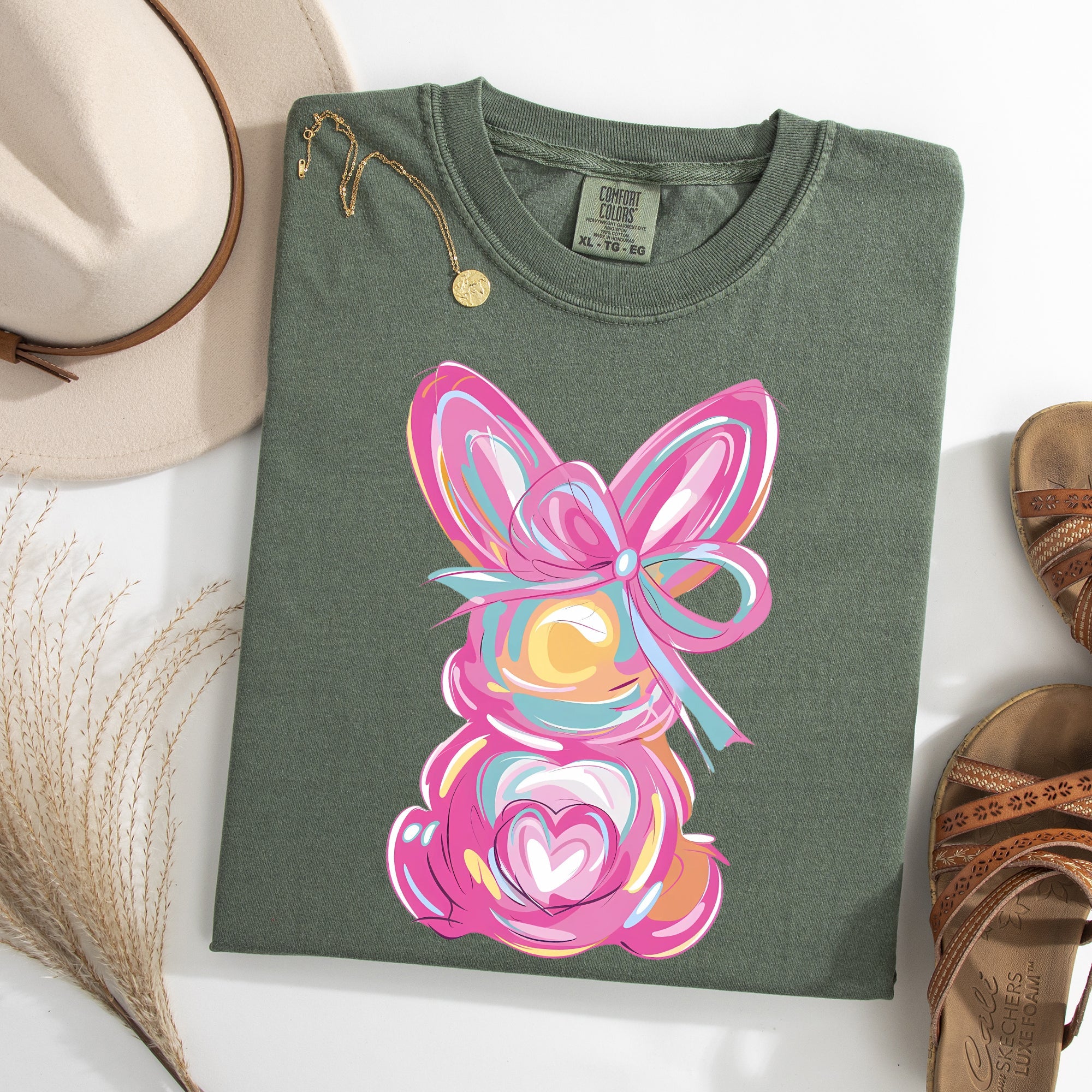 Painted Pastel Bunny Easter Jesus Rabbit Holiday Illustration With Vintage Charm Comfort Colors Tee
