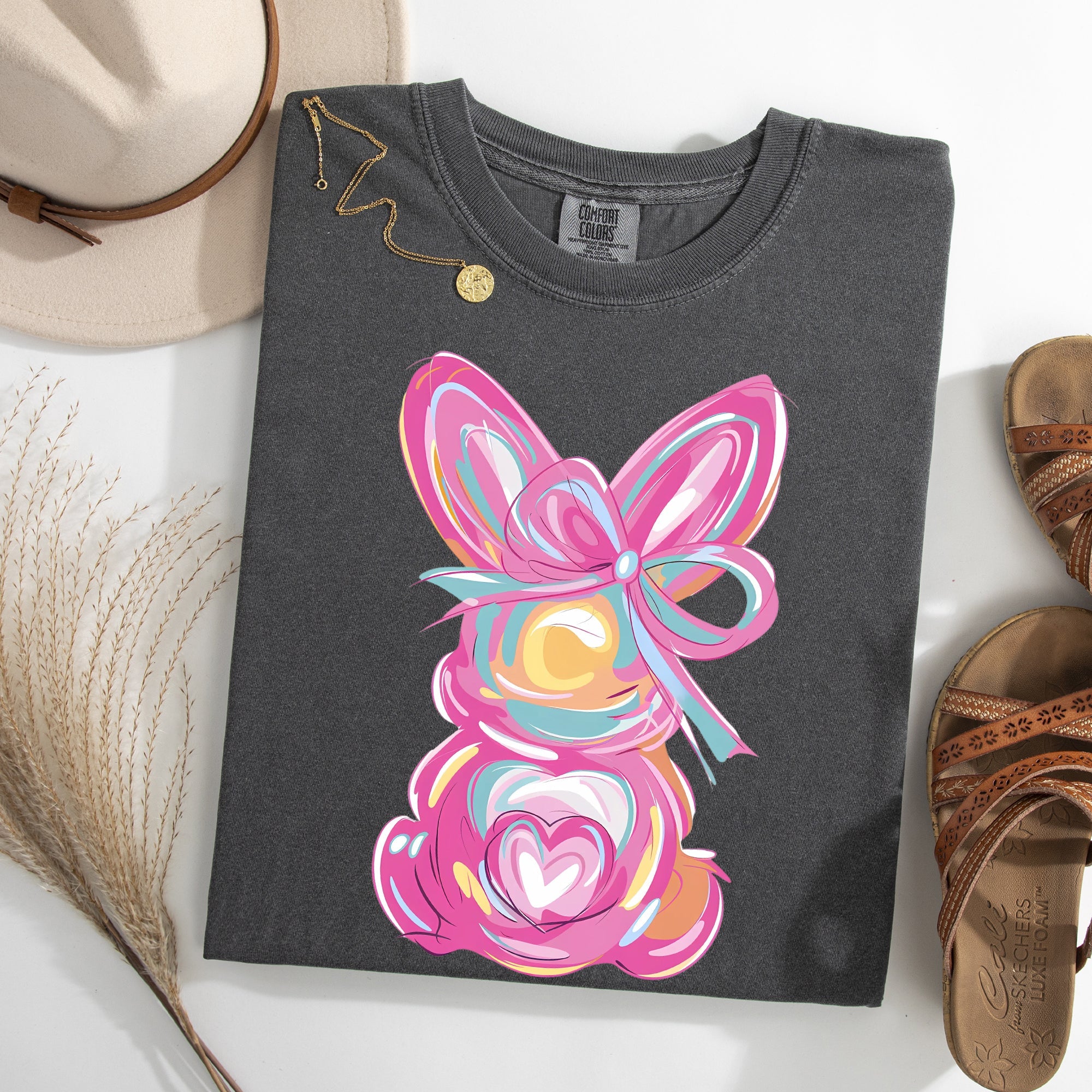 Painted Pastel Bunny Easter Jesus Rabbit Holiday Illustration With Vintage Charm Comfort Colors Tee