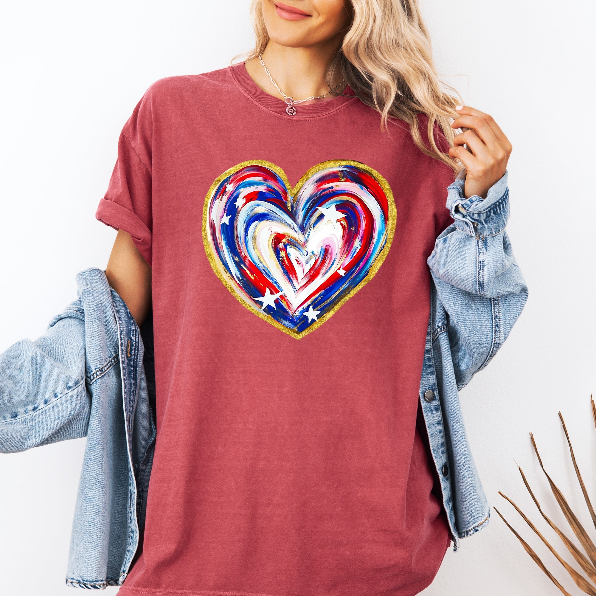Painted Patriotic Heart USA Stars Vintage Distressed Graphic Design Comfort Colors Tee
