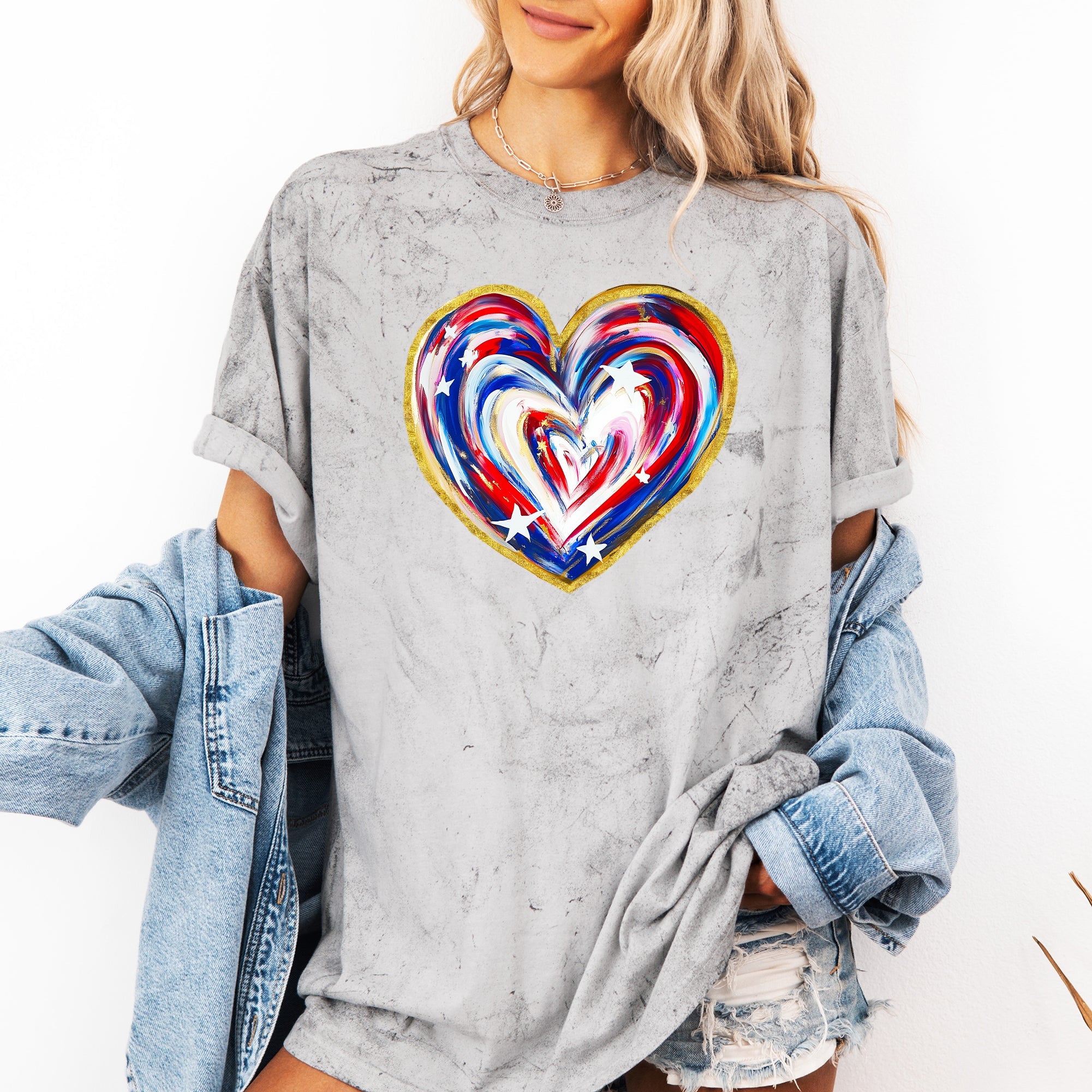 Painted Patriotic Heart Color Blast USA Stars Fourth Of July Design Comfort Colors Tee