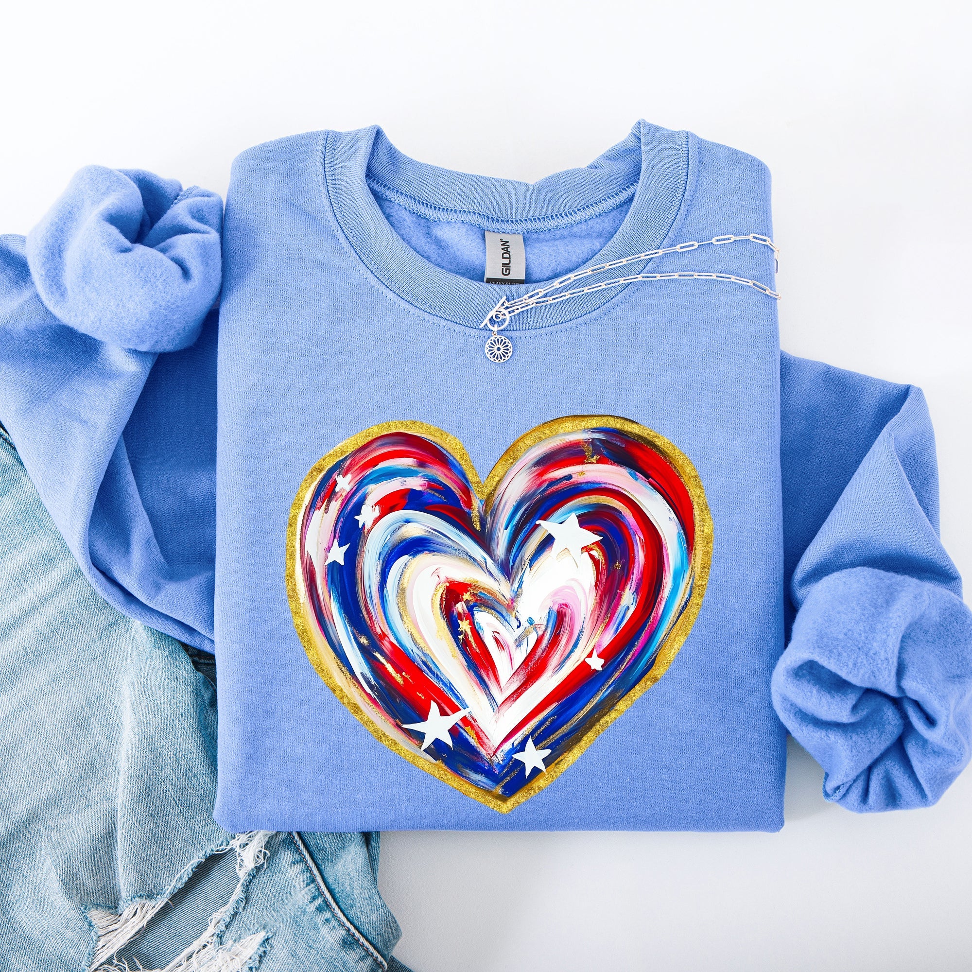 Painted Patriotic Heart Featuring America Flag Stars And Stripes USA 4th Of July Sweatshirt
