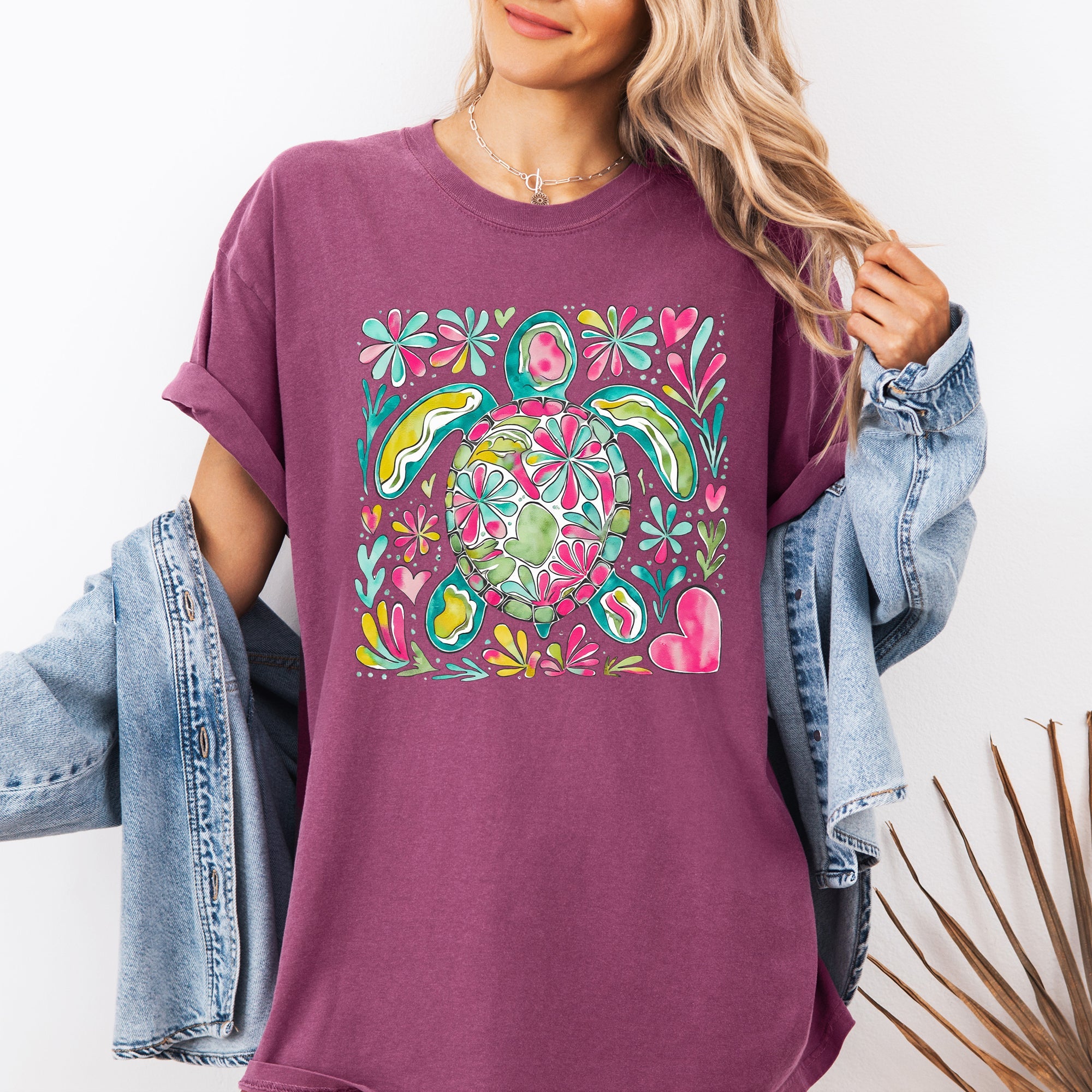 Painted Sea Turtle Ocean Beach Scene Illustration With Coral Reef Accents Comfort Colors Tee