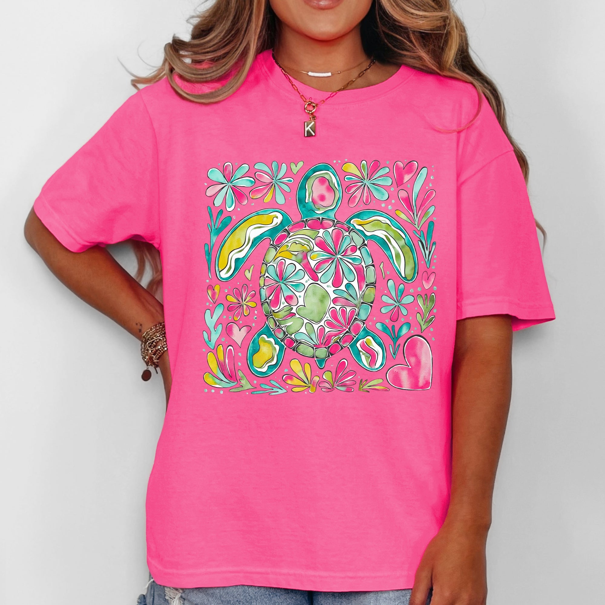 Painted Sea Turtle Ocean Beach Scene Illustration With Coral Reef Accents Comfort Colors Tee