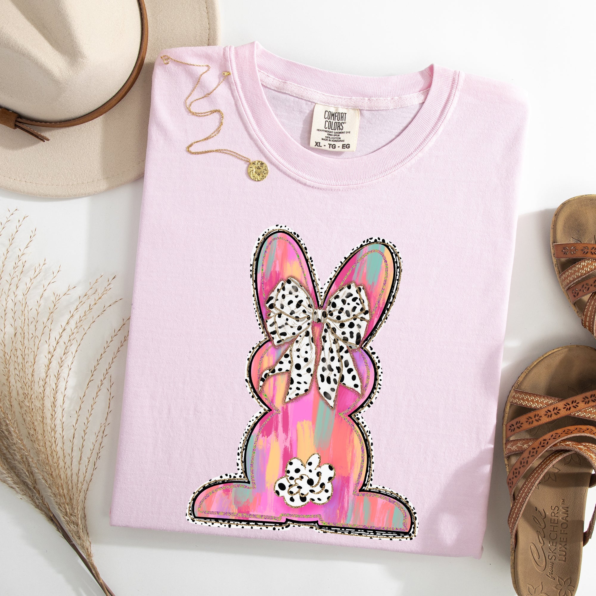 Painted Dalmatian Easter Bunny Jesus Rabbit Holiday Scene Art Comfort Colors Tee
