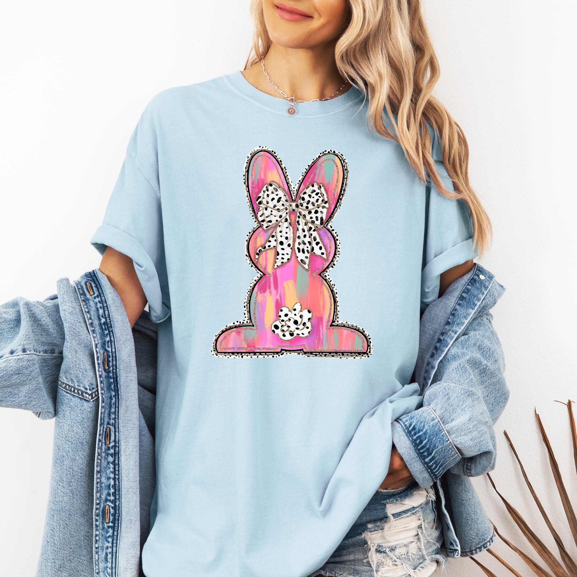 Painted Dalmatian Easter Bunny Jesus Rabbit Holiday Scene Art Comfort Colors Tee