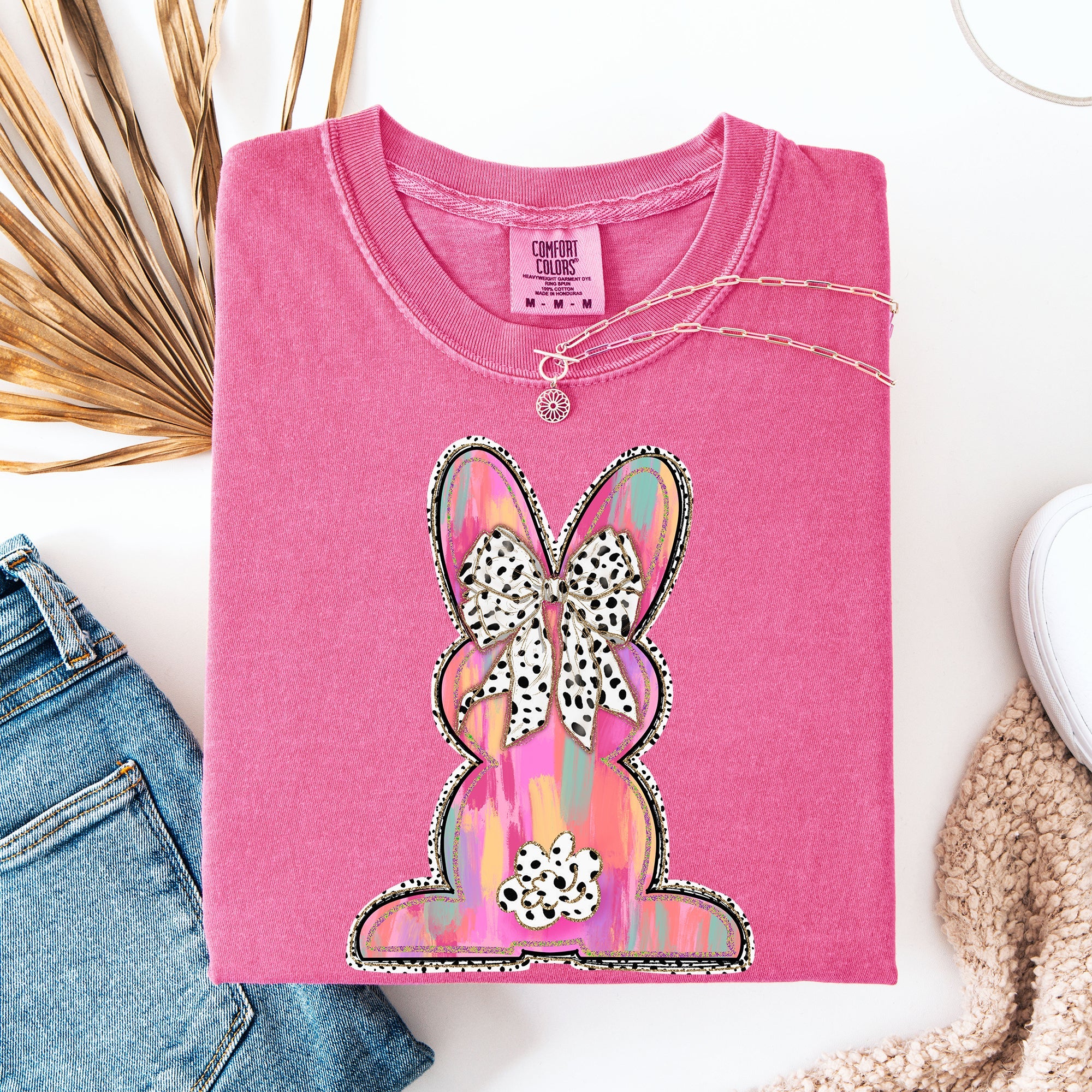 Painted Dalmatian Easter Bunny Jesus Rabbit Holiday Scene Art Comfort Colors Tee