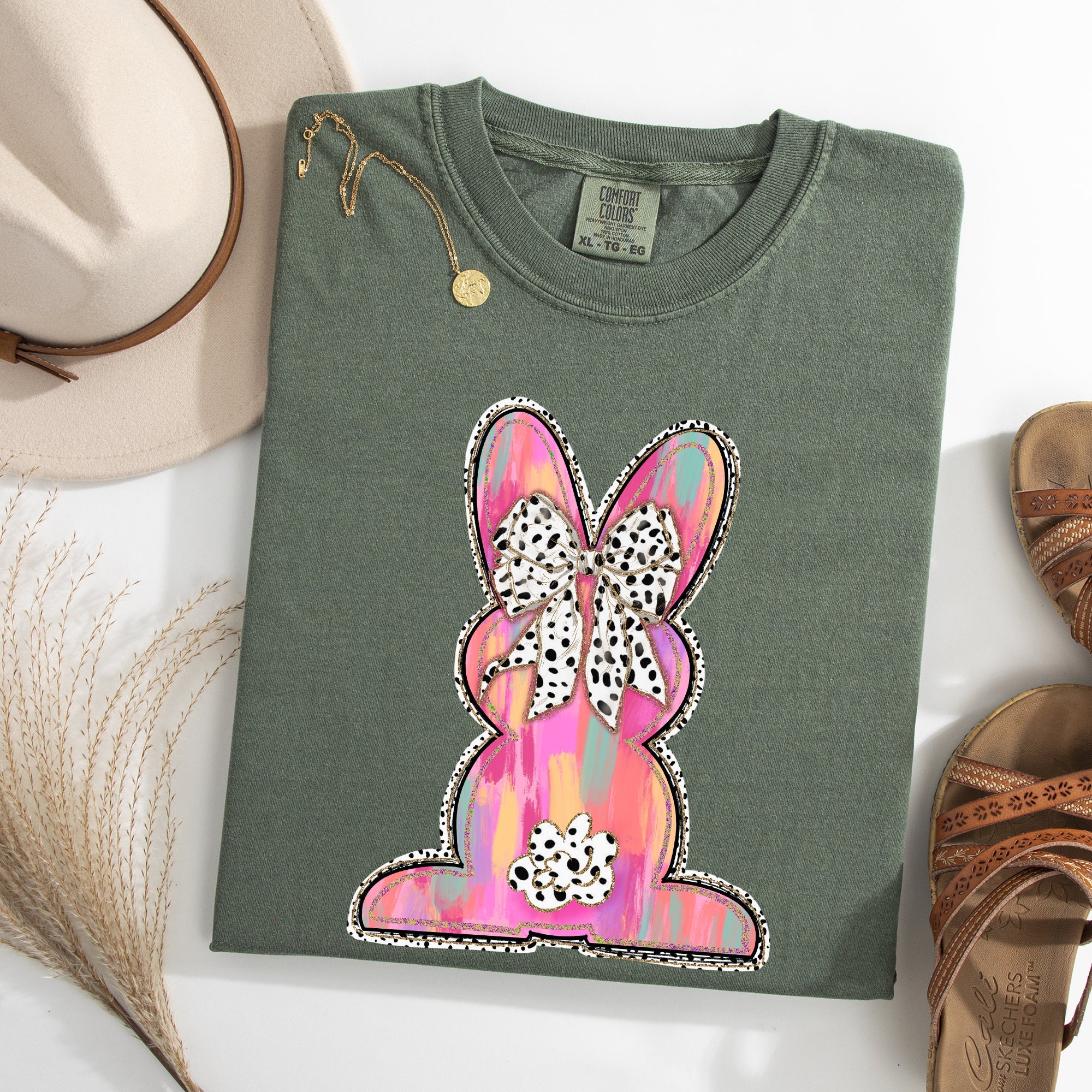 Painted Dalmatian Easter Bunny Jesus Rabbit Holiday Scene Art Comfort Colors Tee