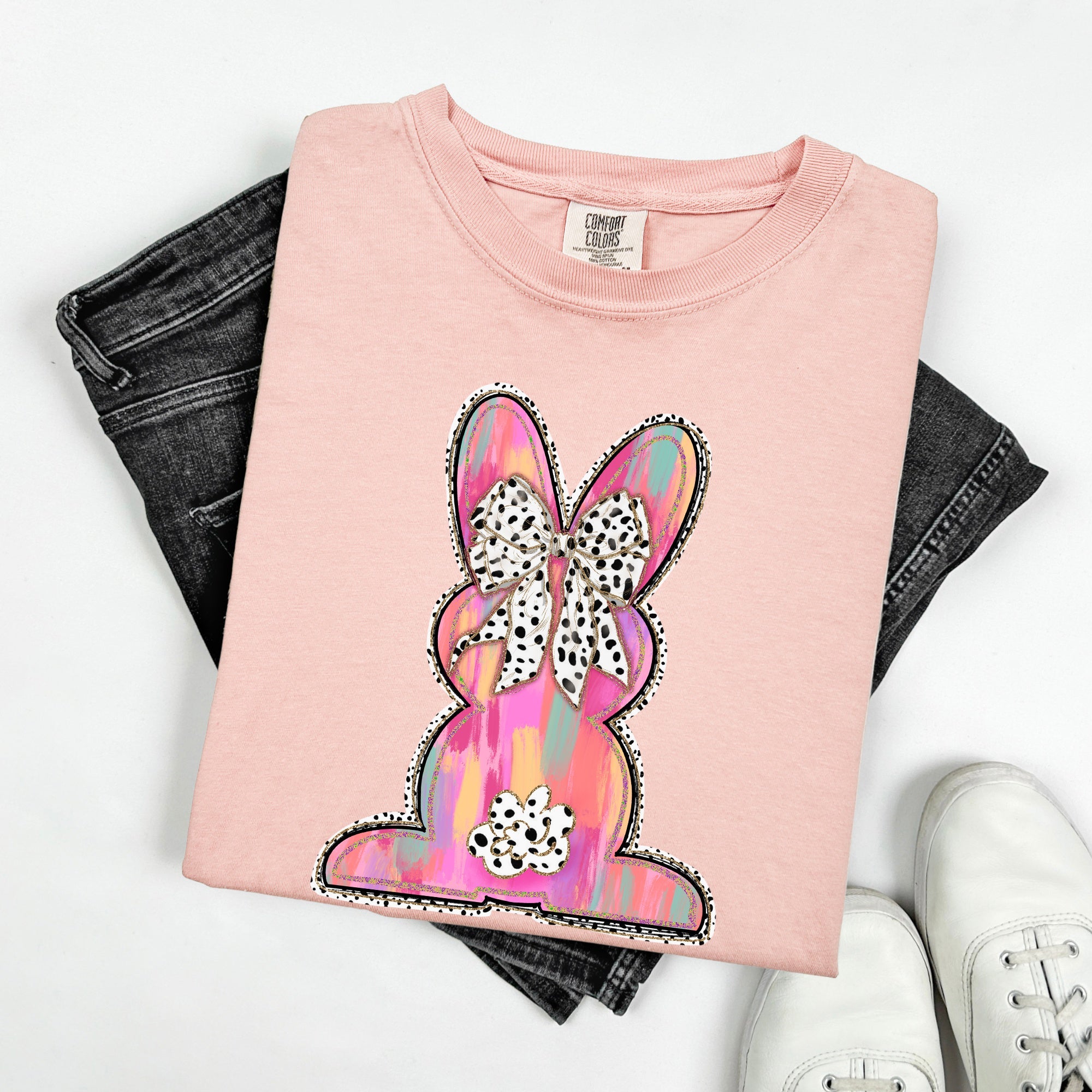 Painted Dalmatian Easter Bunny Jesus Rabbit Holiday Scene Art Comfort Colors Tee