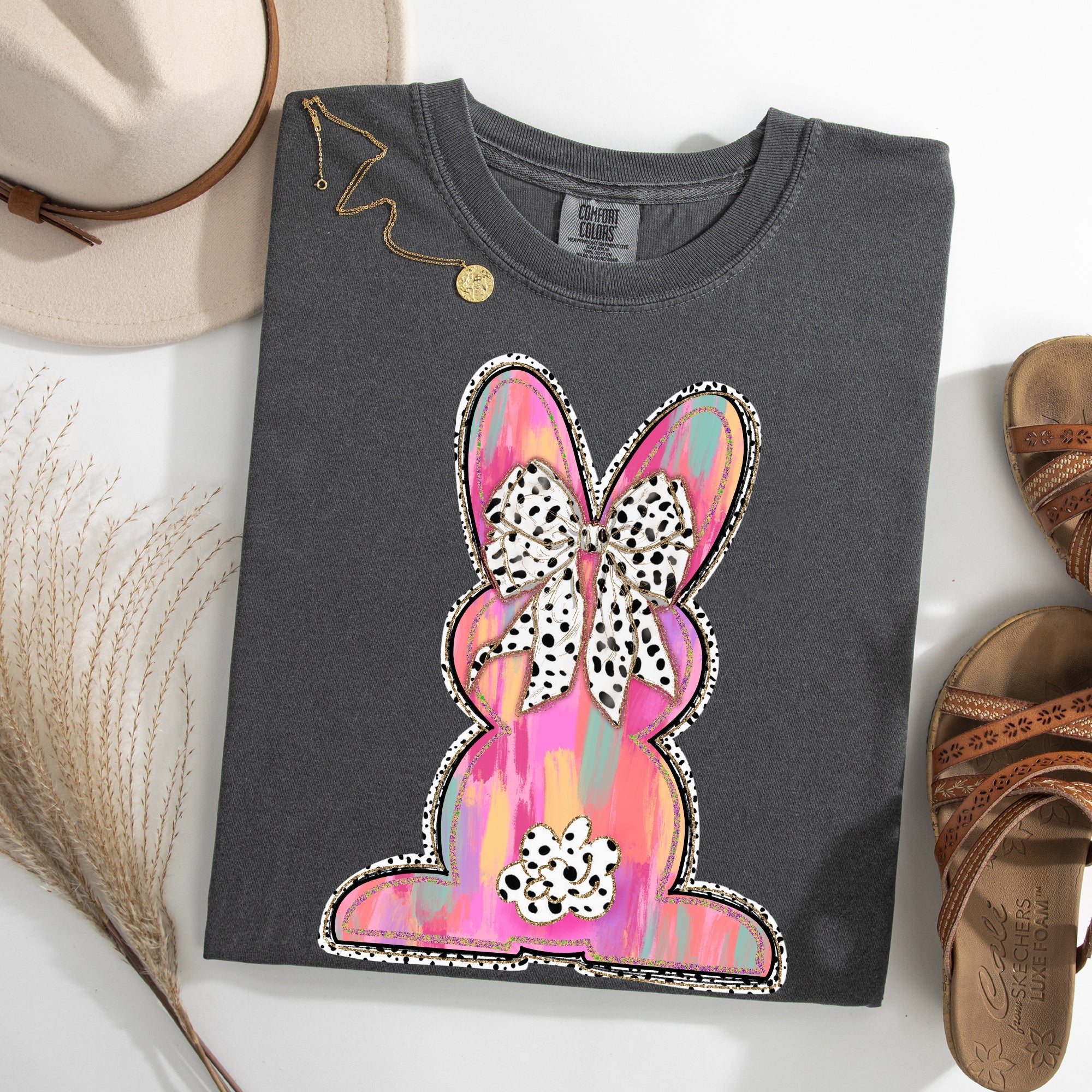 Painted Dalmatian Easter Bunny Jesus Rabbit Holiday Scene Art Comfort Colors Tee