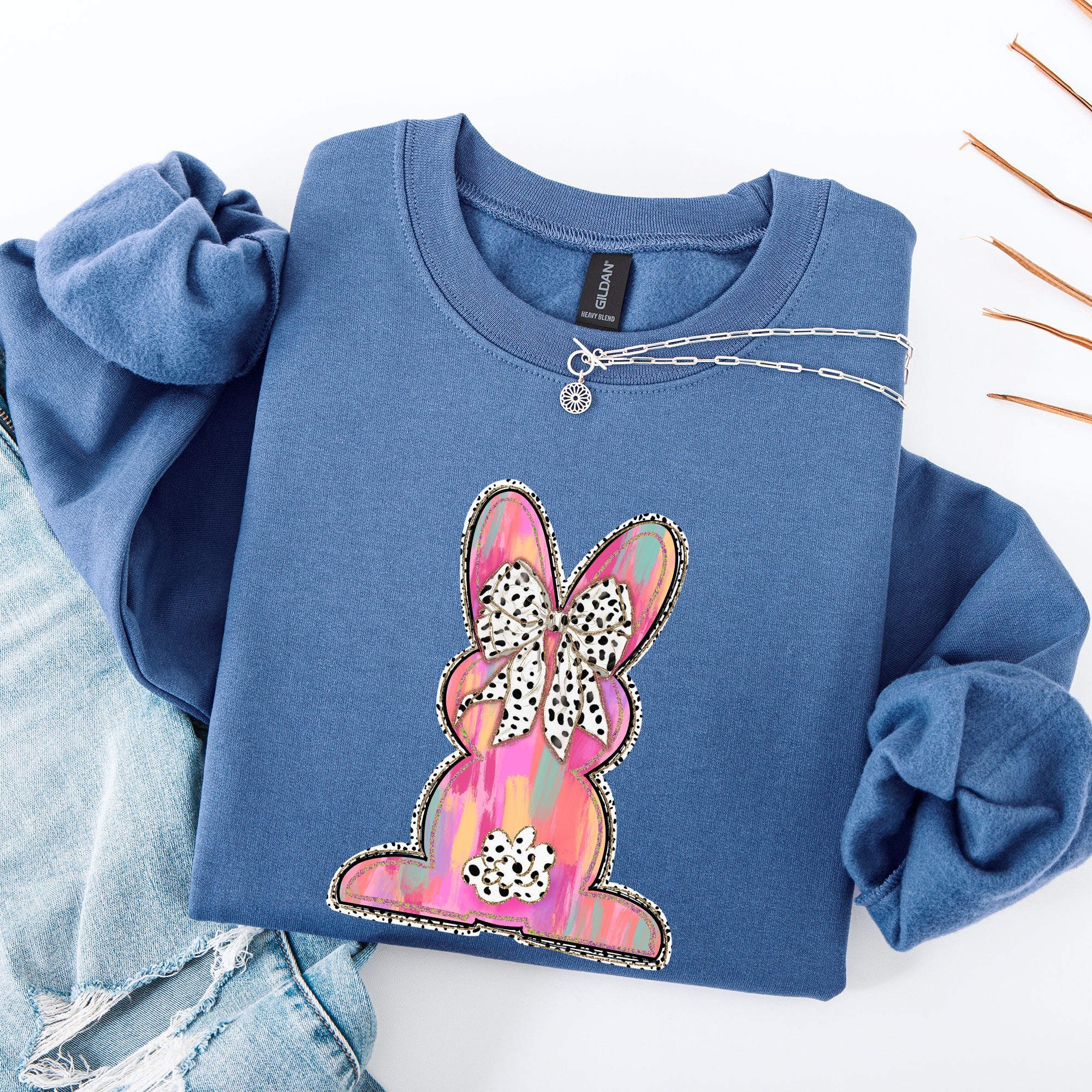 Painted Colorful Dalmatian Print Easter Bunny Jesus Rabbit Holiday Theme Graphic Art Sweatshirt