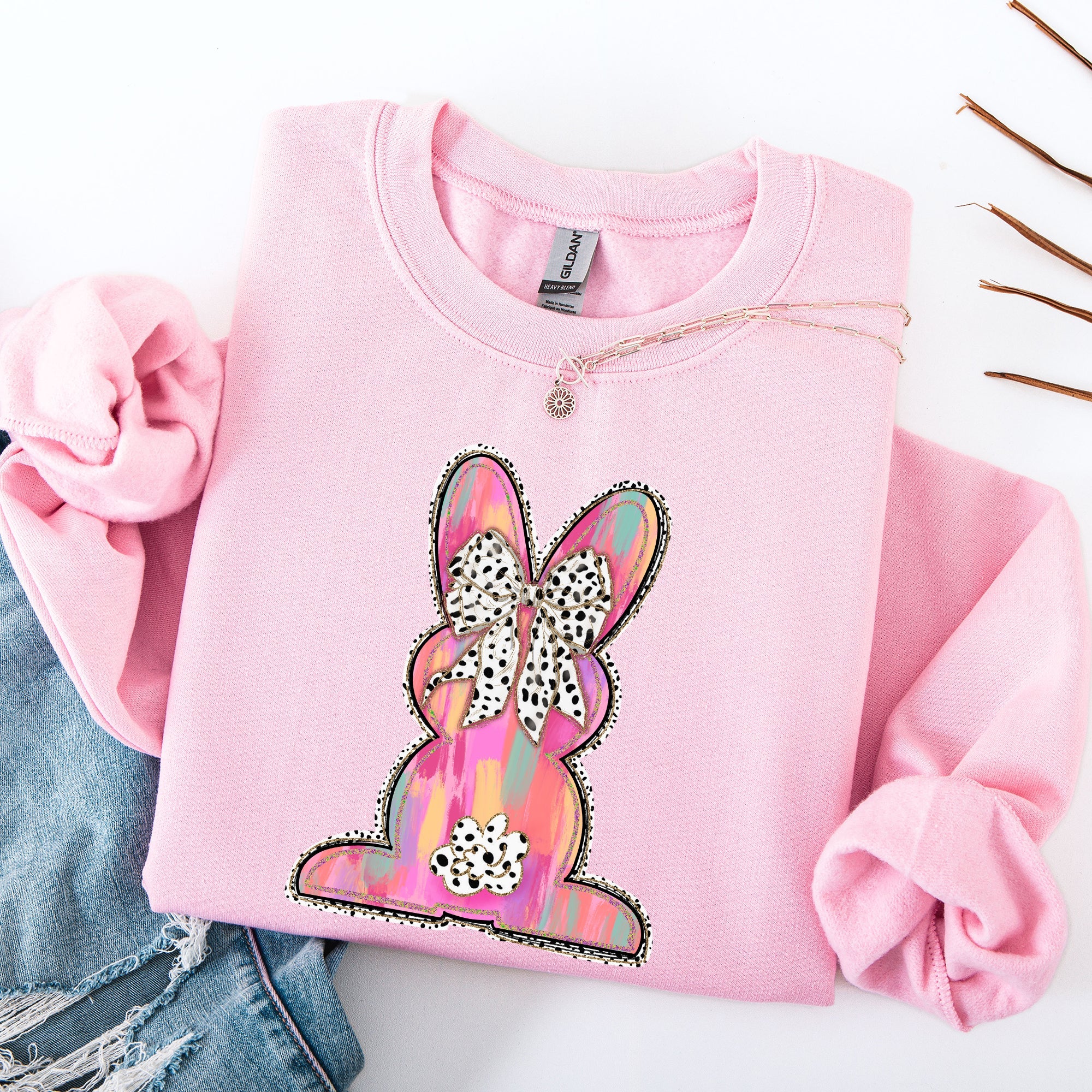 Painted Colorful Dalmatian Print Easter Bunny Jesus Rabbit Holiday Theme Graphic Art Sweatshirt