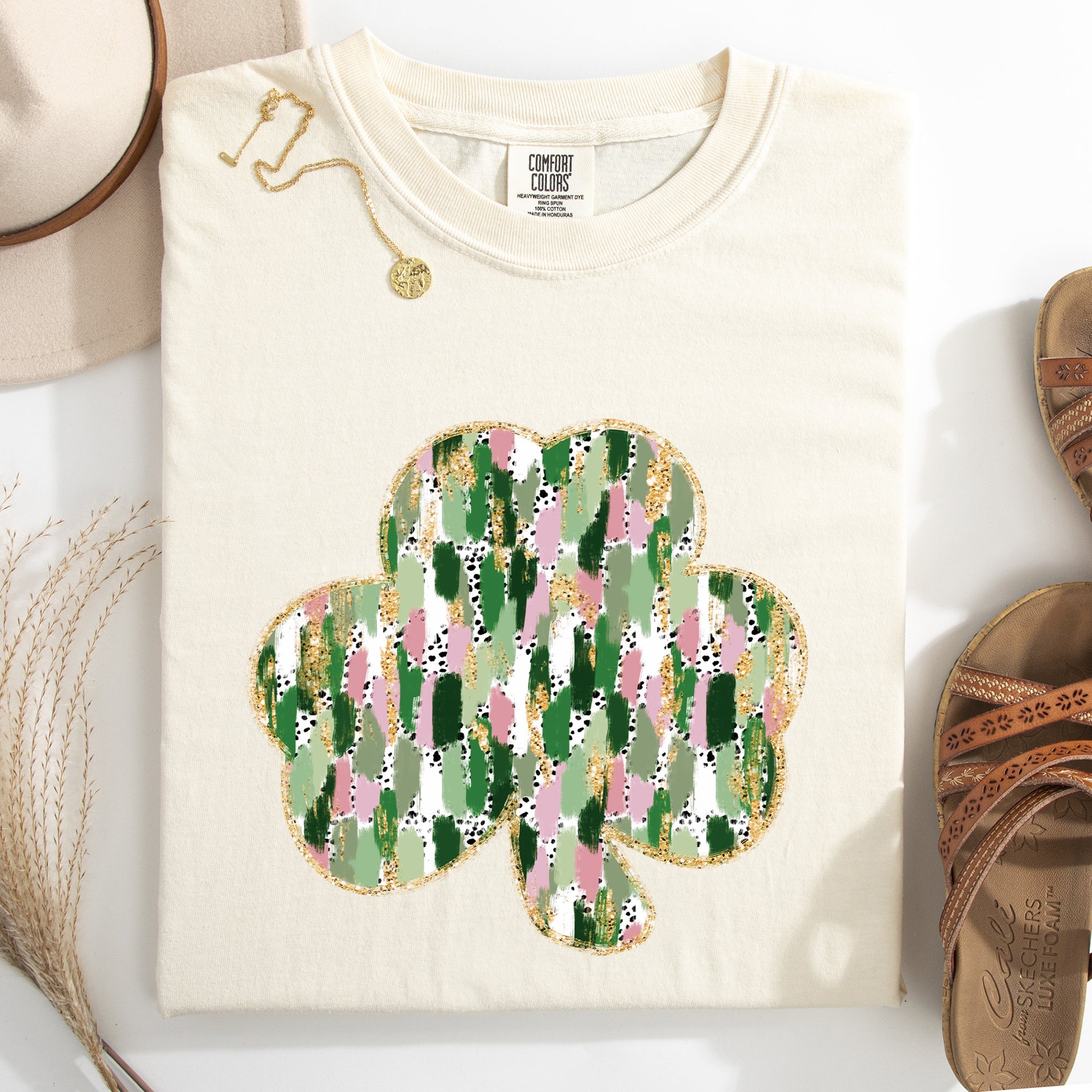 Painted Faux Glitter St Patrick's Day Shamrock Clover Leprechaun Comfort Colors Tee