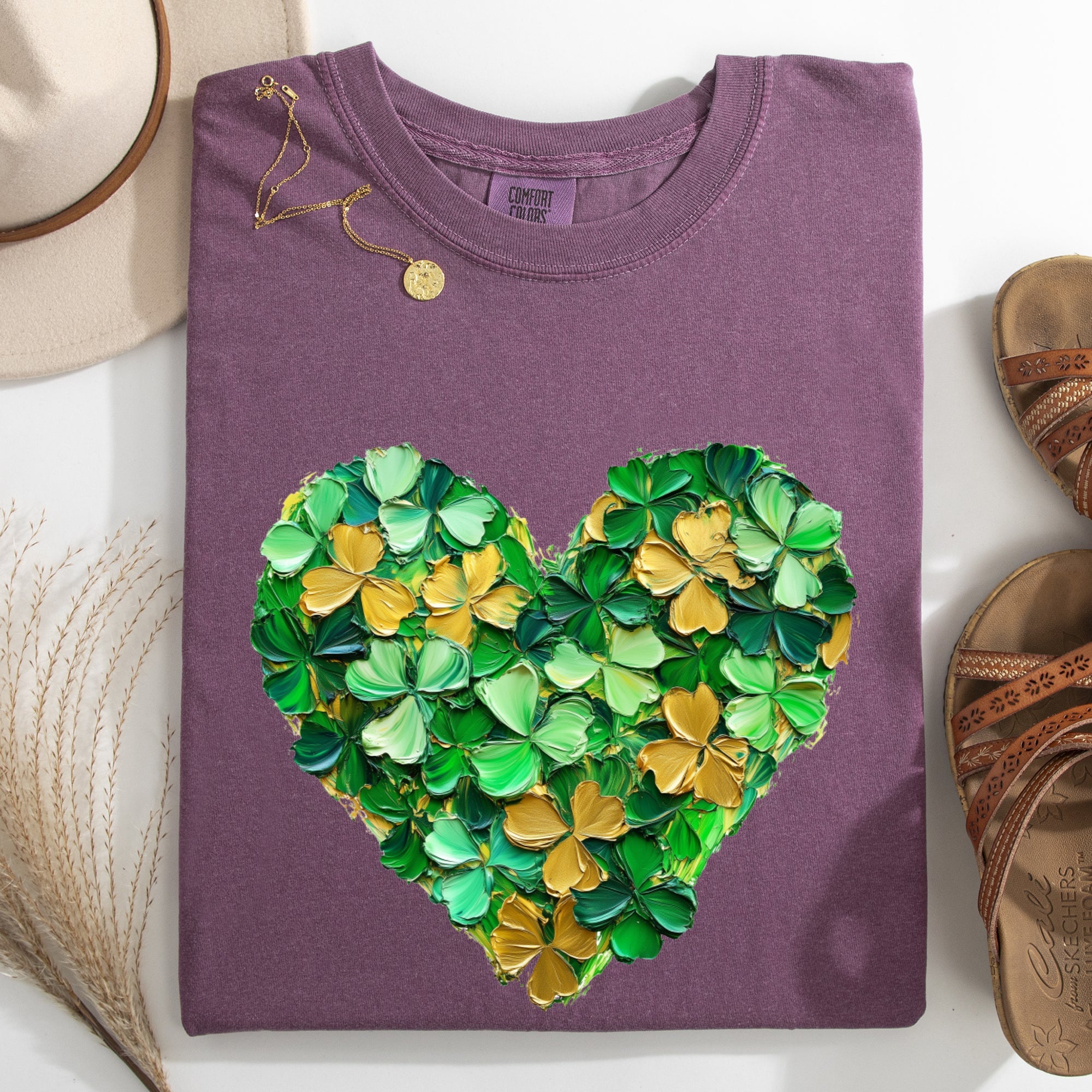 Painted Shamrock Heart Leprechaun Clover St Patrick's Day Vintage Stencil Comfort Colors Tee